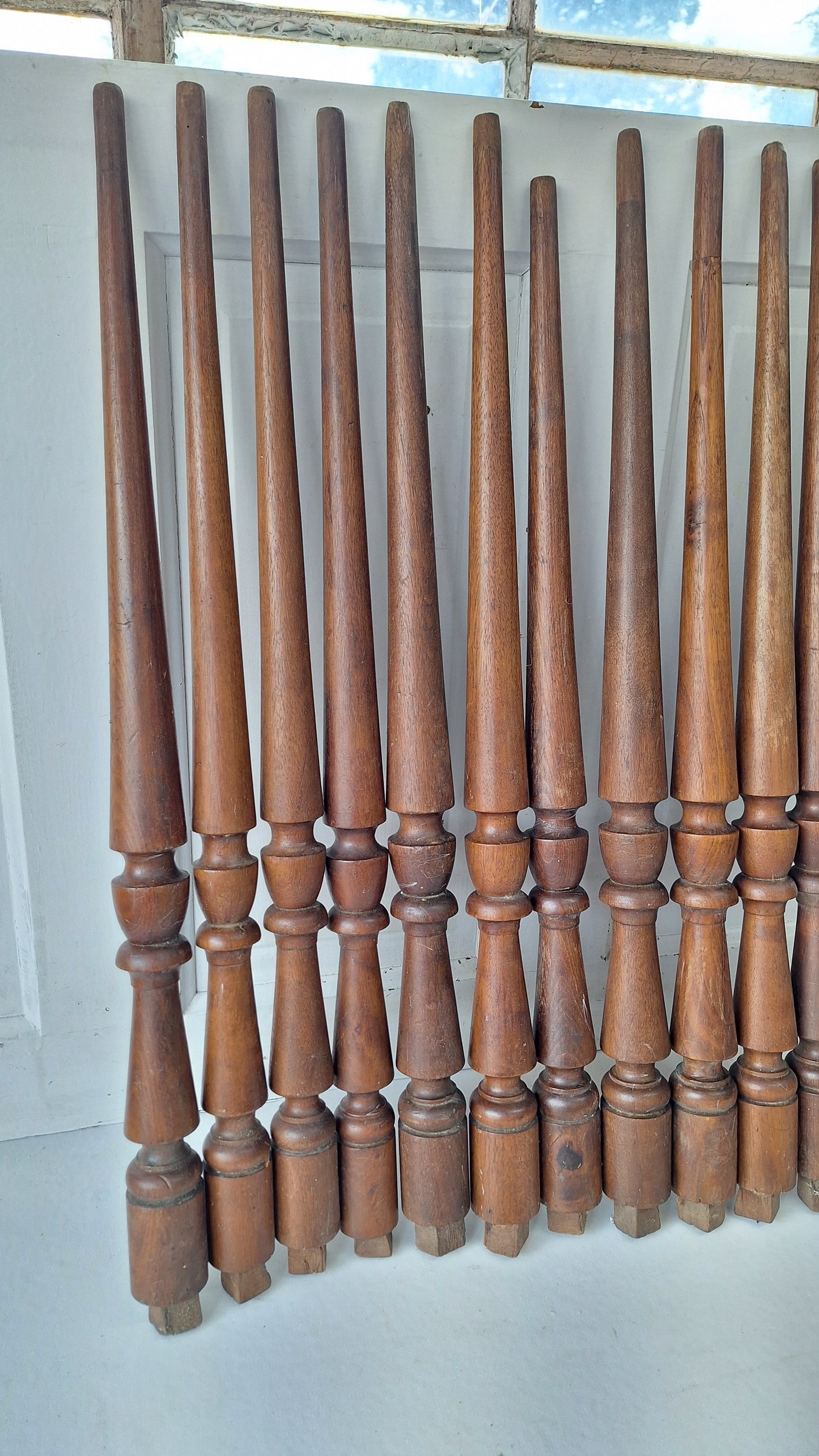 14 Antique Staircase Spindles, Wooden Stair Rail Balusters