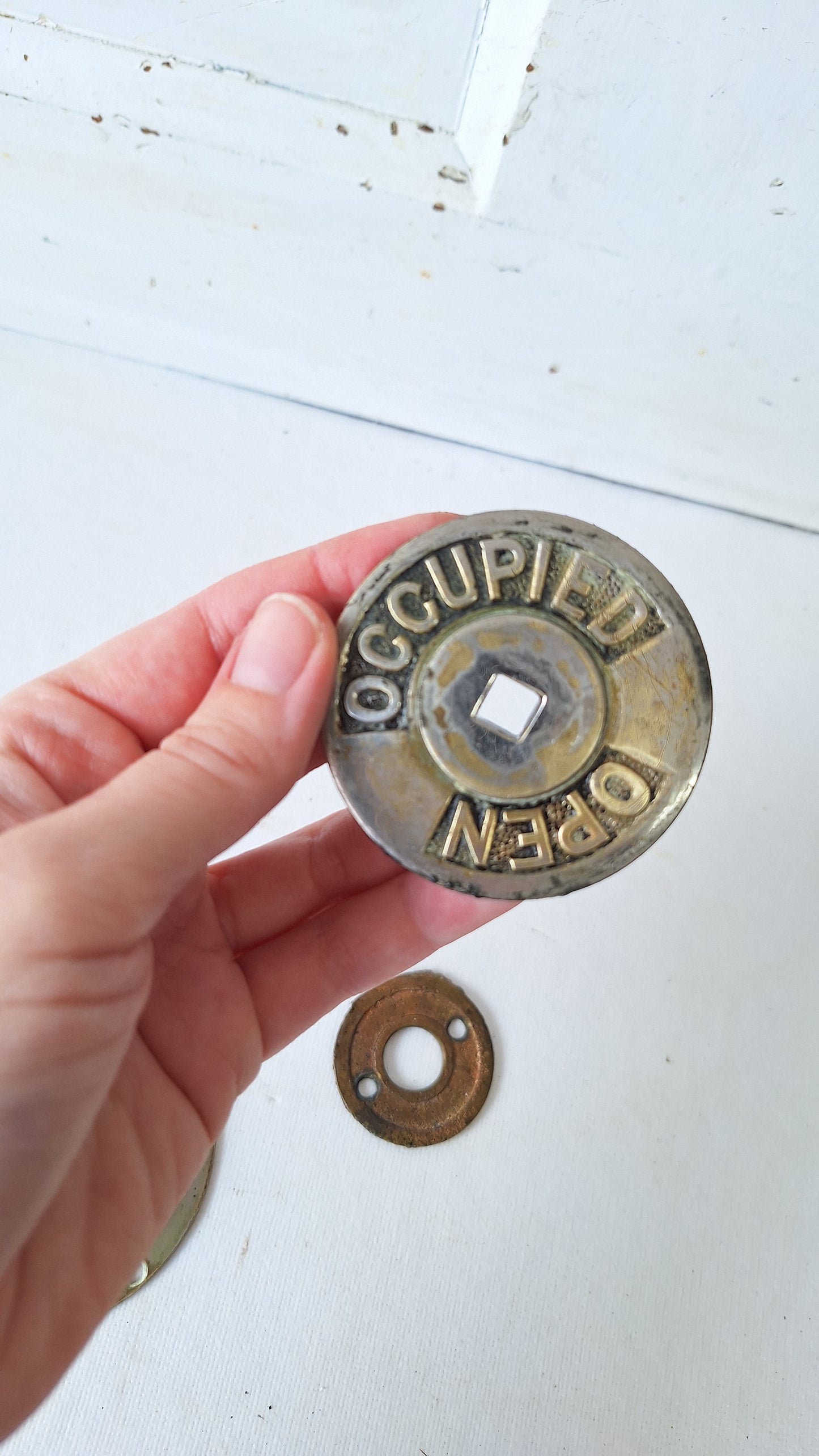 Vintage Occupied Bathroom Door Indicator Lock, Early 1900s Privacy Lock
