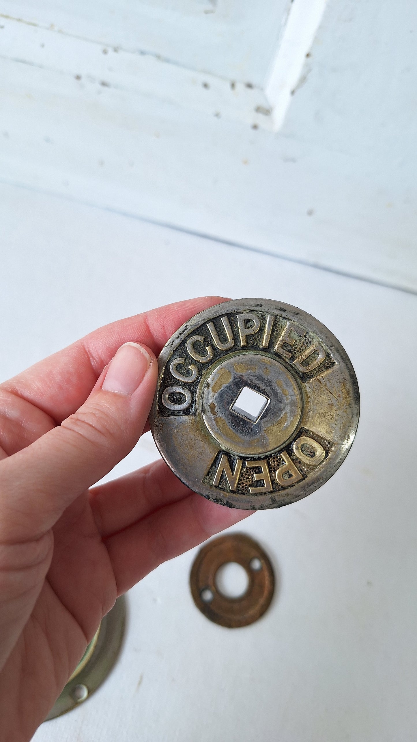Vintage Occupied Bathroom Door Indicator Lock, Early 1900s Privacy Lock