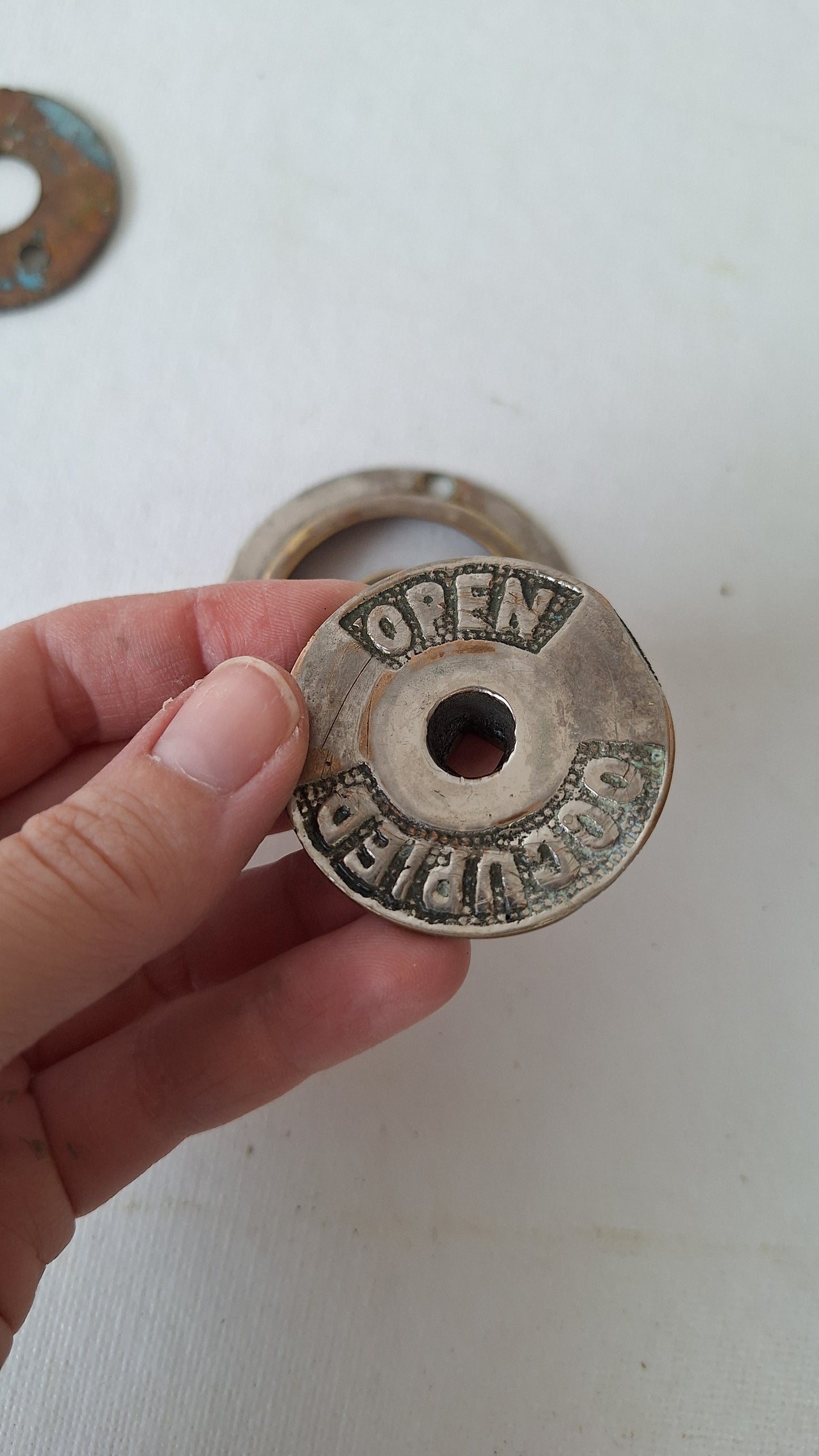 Vintage Occupied Bathroom Door Indicator, Early 1900s Privacy Lock