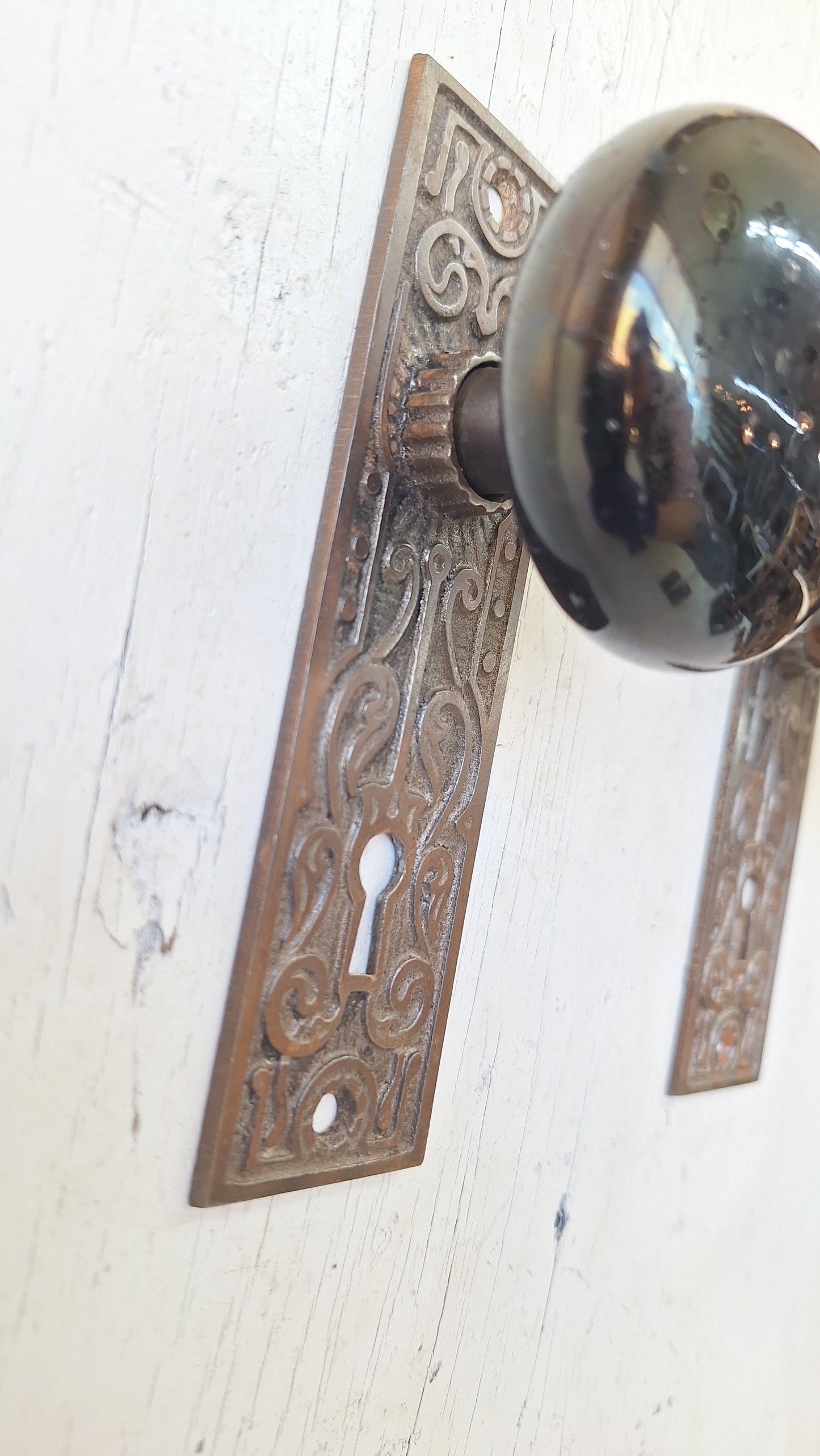 Black Porcelain Knob & Iron Plate, Ceramic Doorknobs and Backplates Eastlake Design
