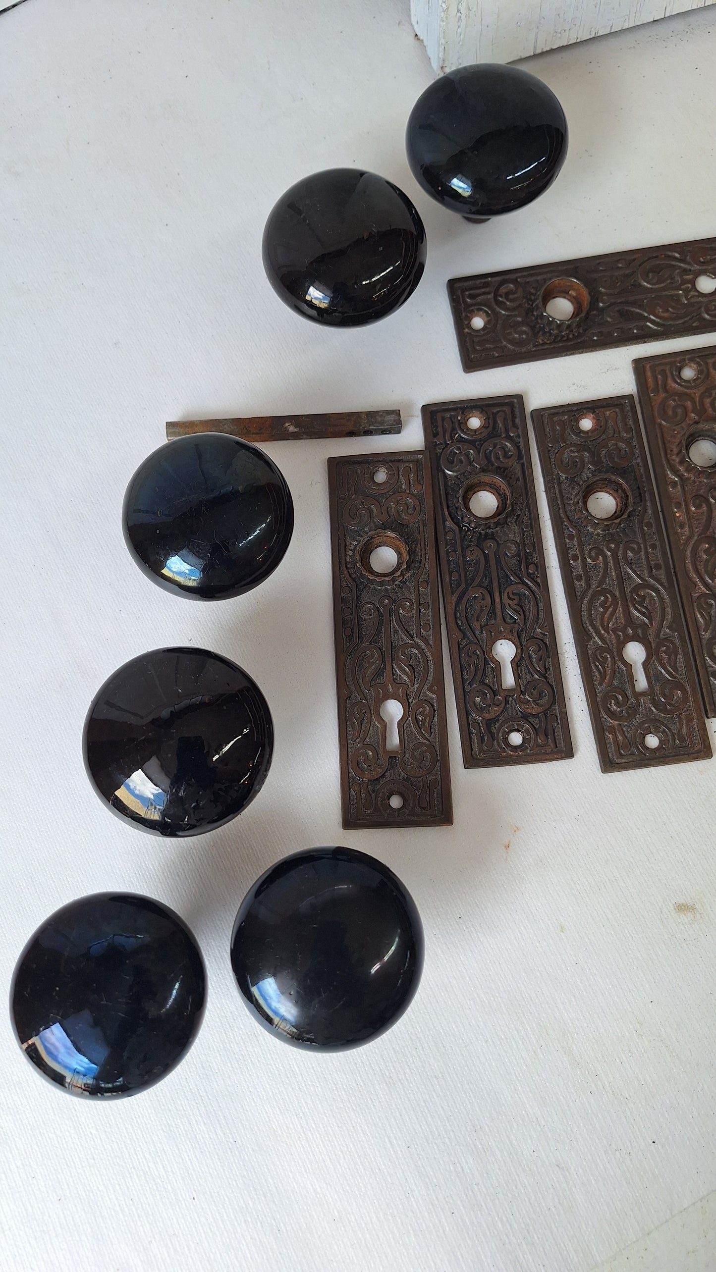 Black Porcelain Knob & Iron Plate, Ceramic Doorknobs and Backplates Eastlake Design
