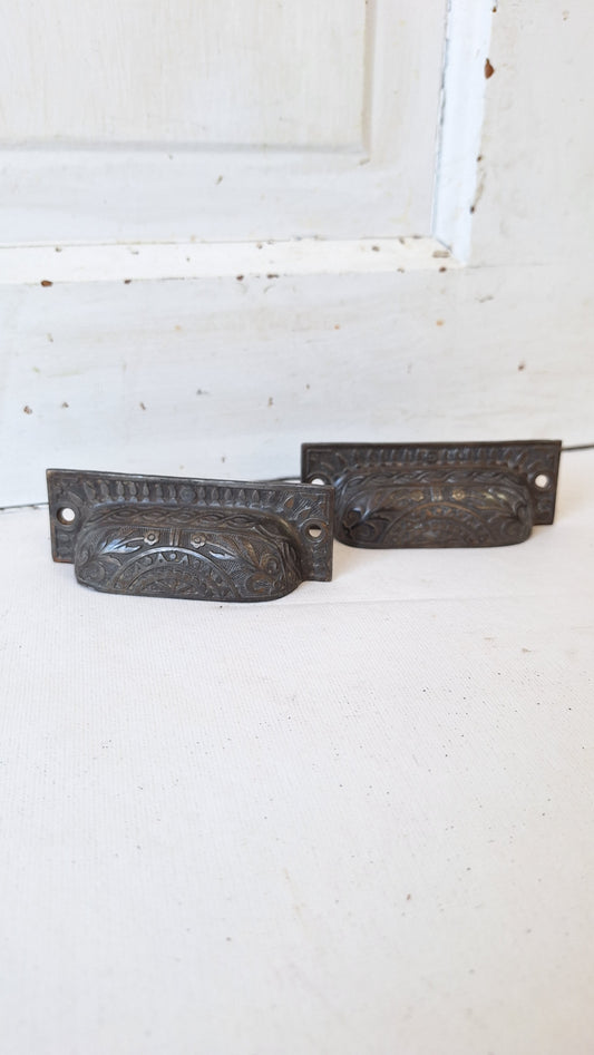 Pair Apothecary Pulls, Cast Iron Bin Pull Handles