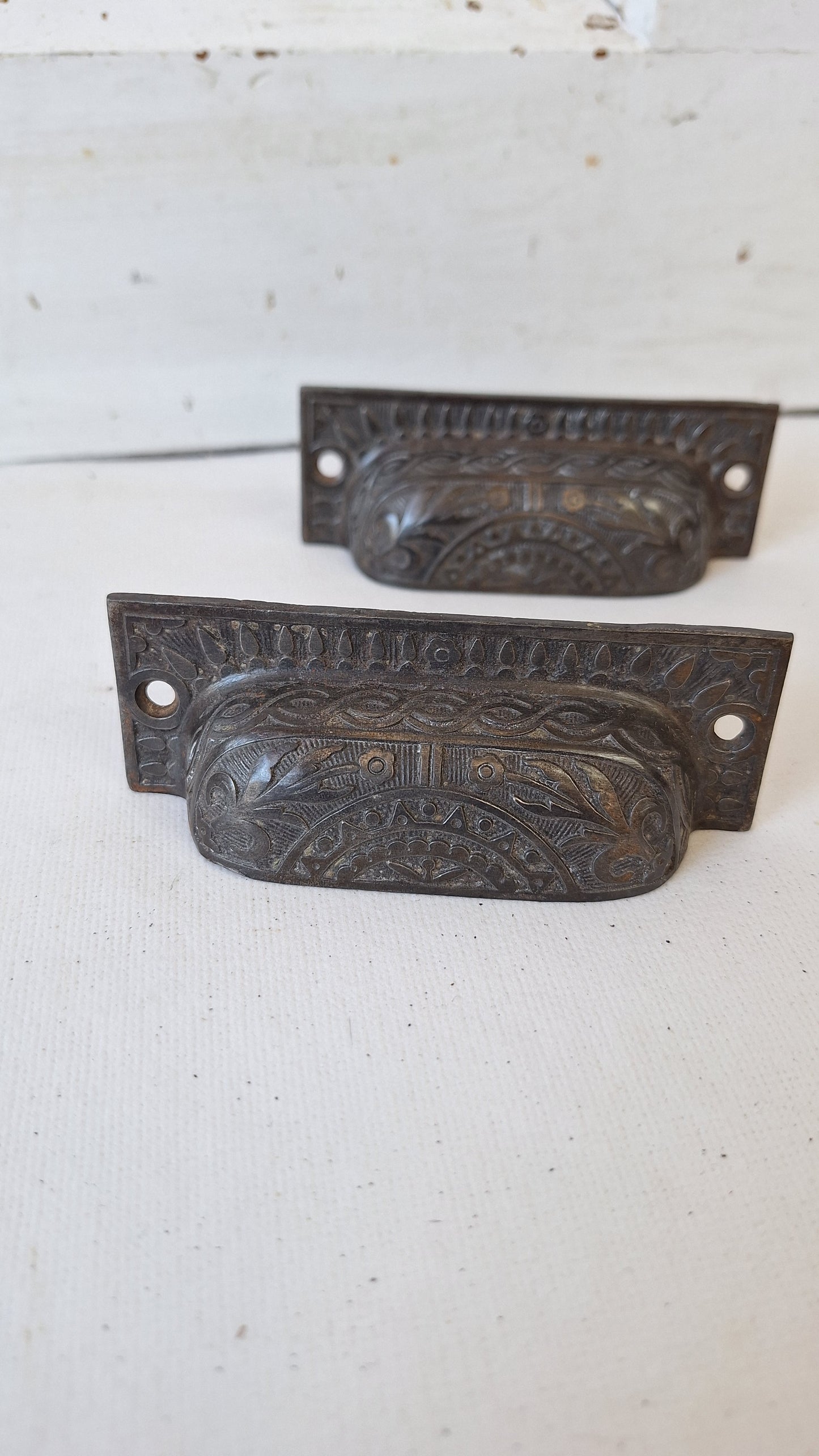 Pair Apothecary Pulls, Cast Iron Bin Pull Handles