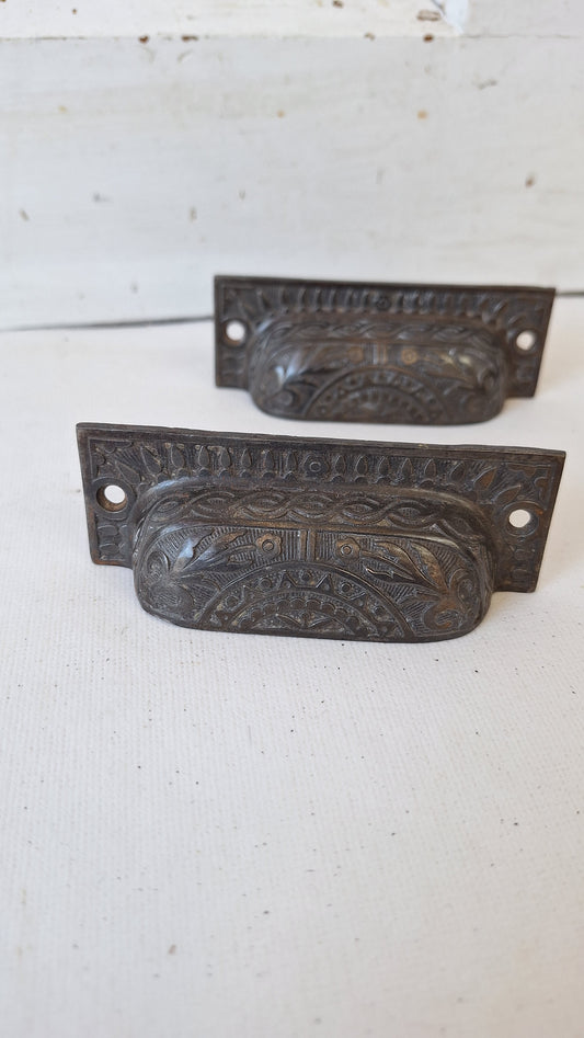 Pair Apothecary Pulls, Cast Iron Bin Pull Handles
