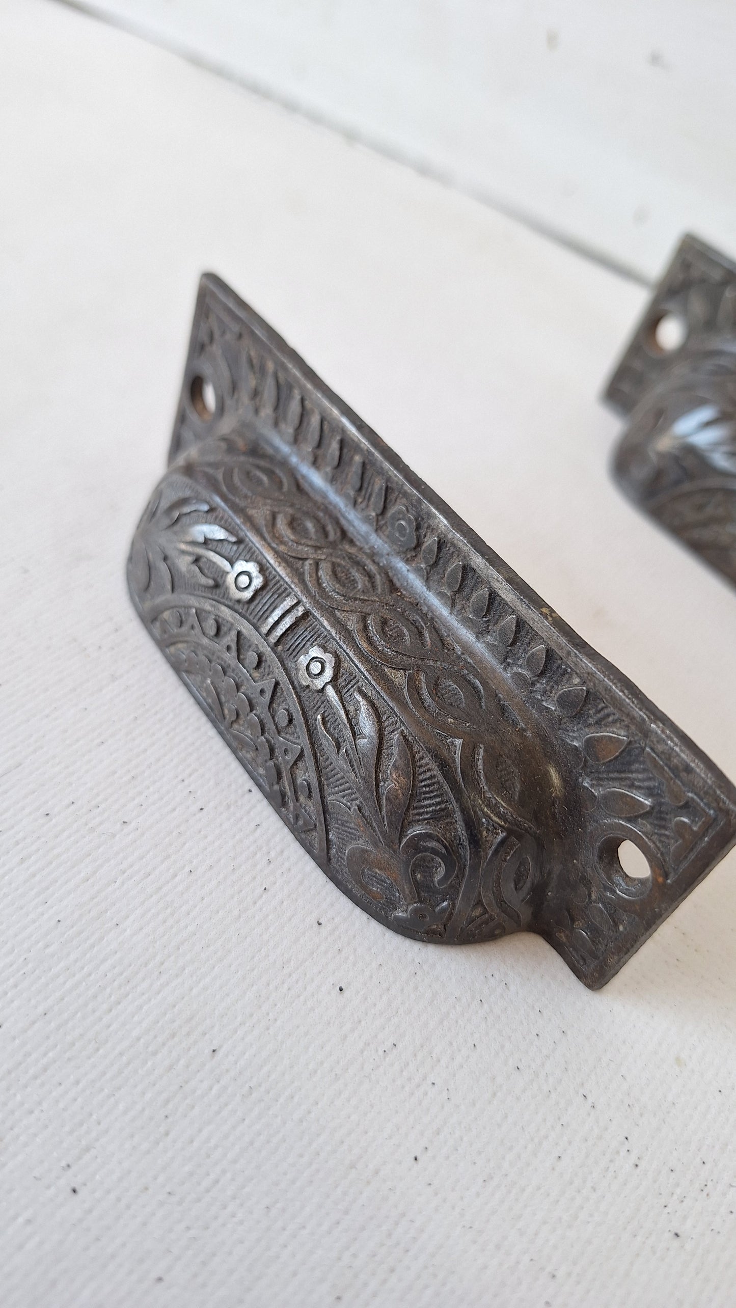 Pair Apothecary Pulls, Cast Iron Bin Pull Handles
