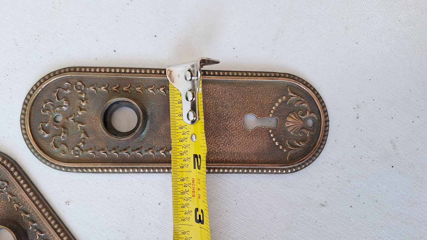 Ornate Solid Bronze Seashell Antique Backplates, Set of Door Hardware