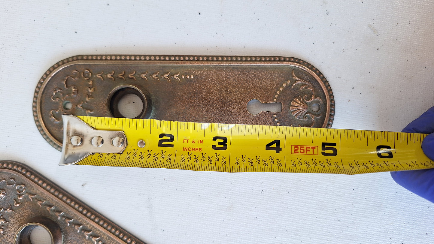 Ornate Solid Bronze Seashell Antique Backplates, Set of Door Hardware