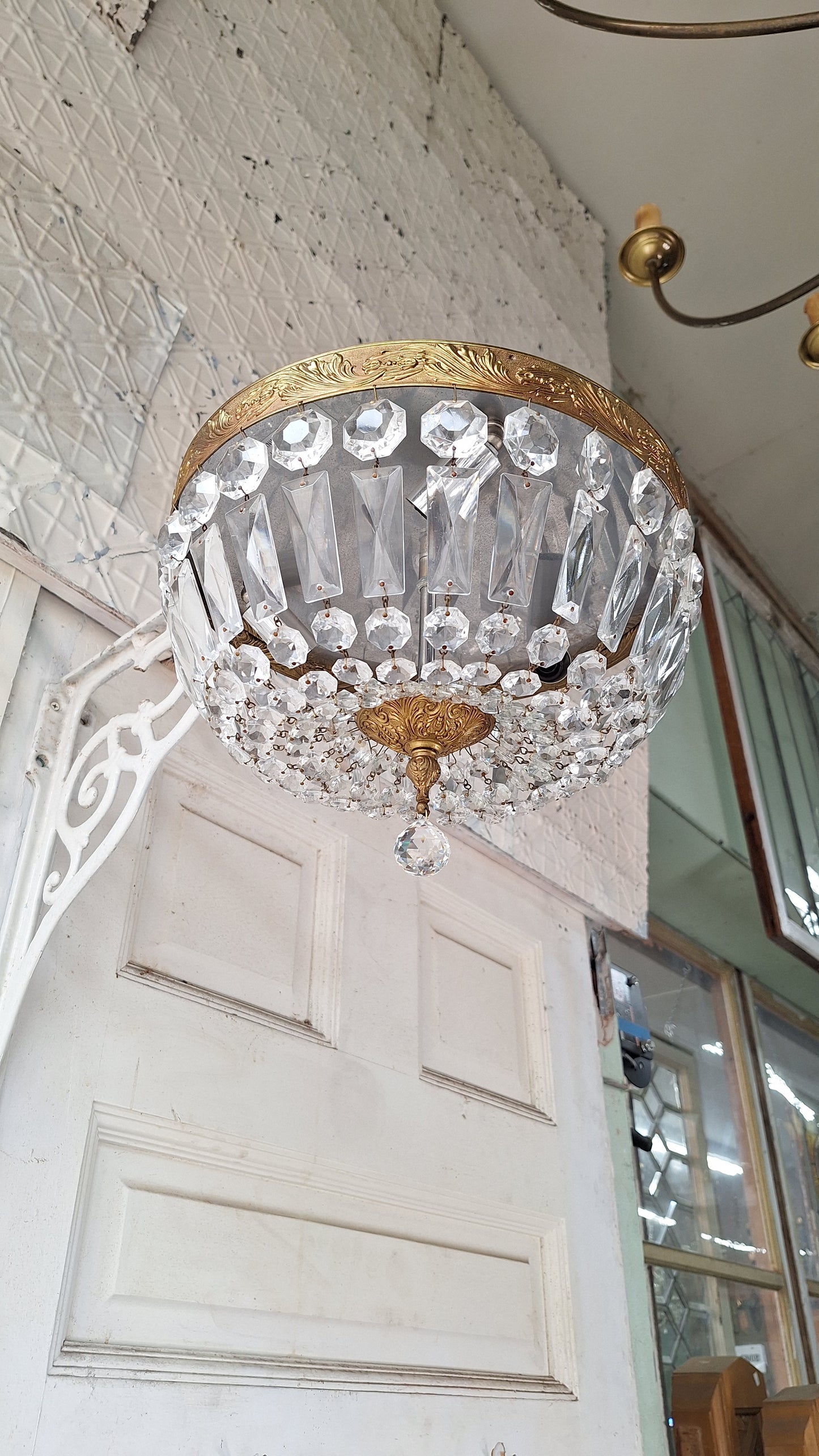Vintage Crystal Basket Style Light, Flush Mount Crystal Drape Chandelier
