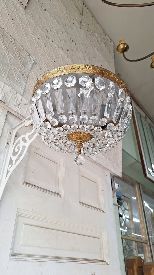 Vintage Crystal Basket Style Light, Flush Mount Crystal Drape Chandelier