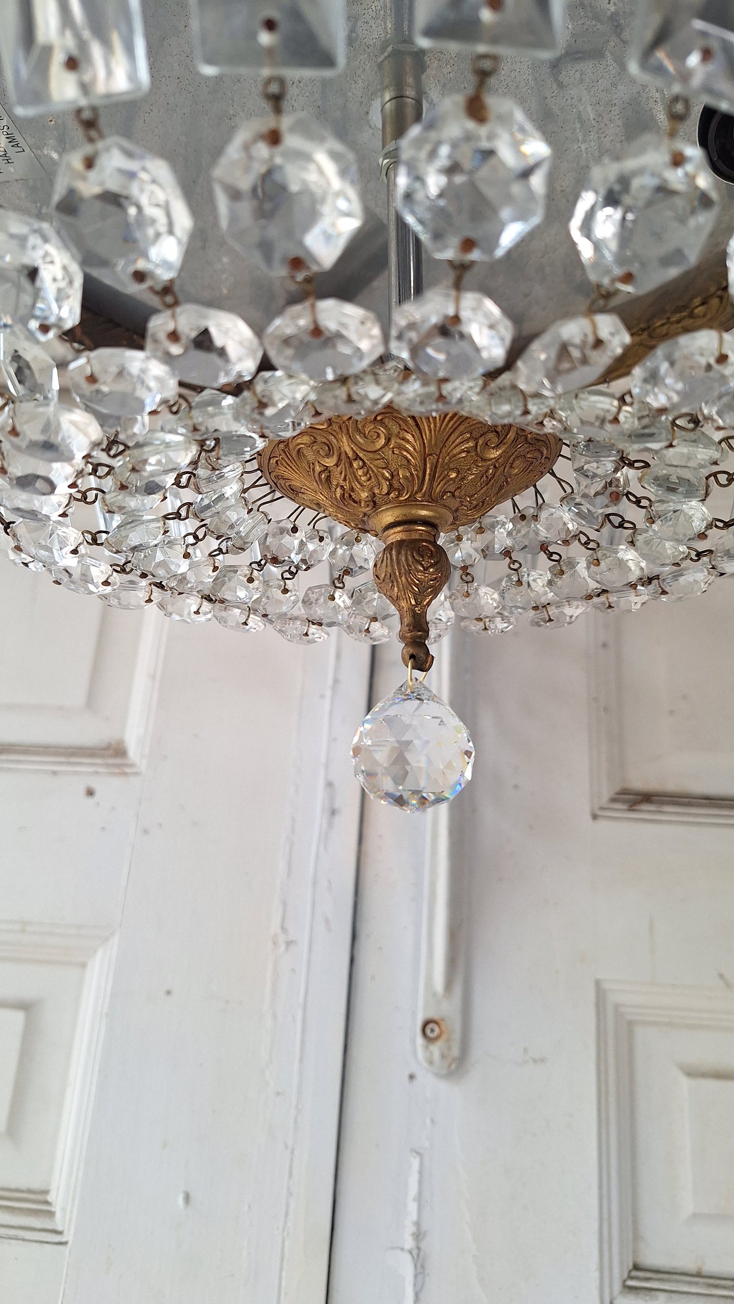 Vintage Crystal Basket Style Light, Flush Mount Crystal Drape Chandelier