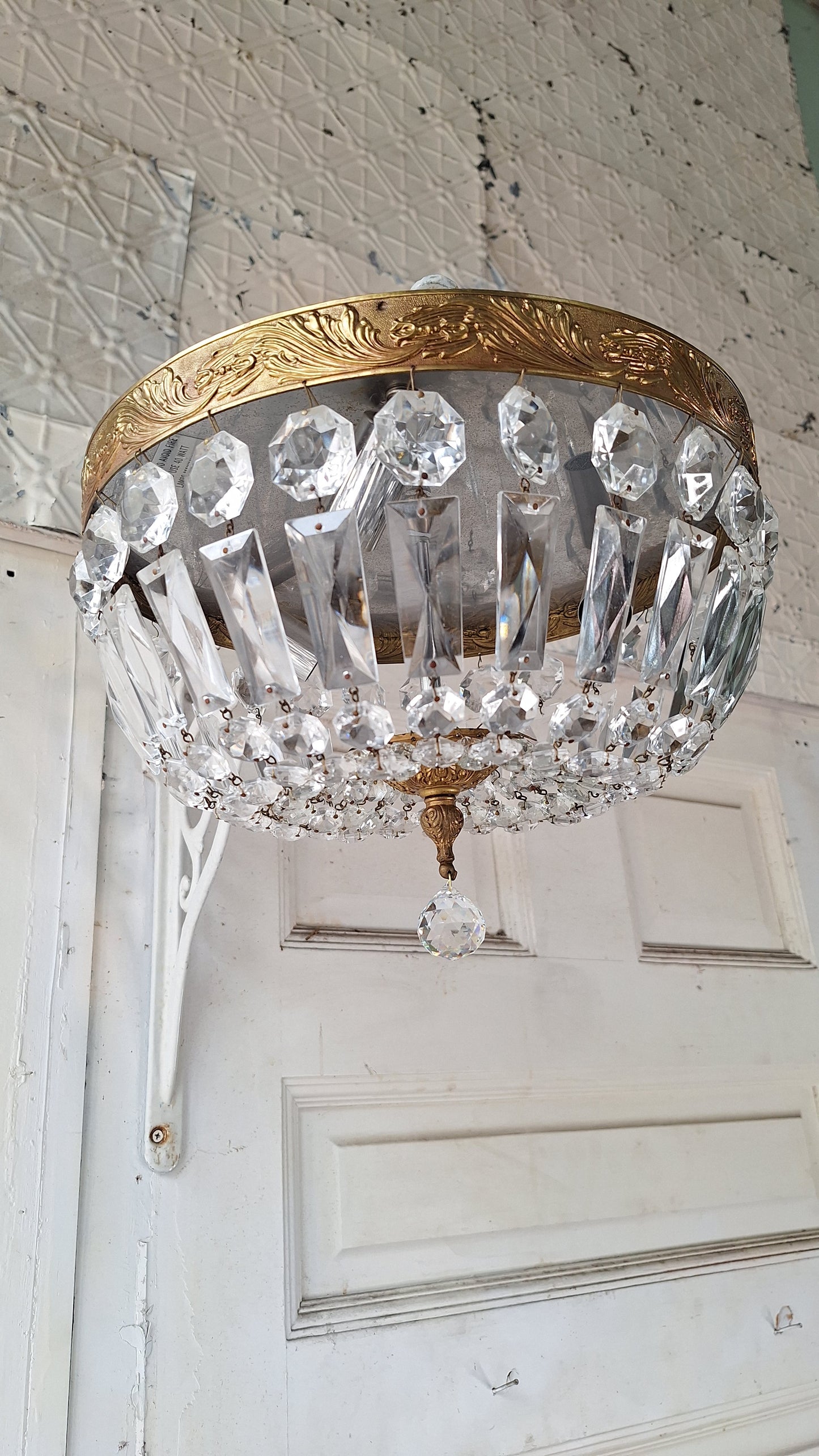 Vintage Crystal Basket Style Light, Flush Mount Crystal Drape Chandelier