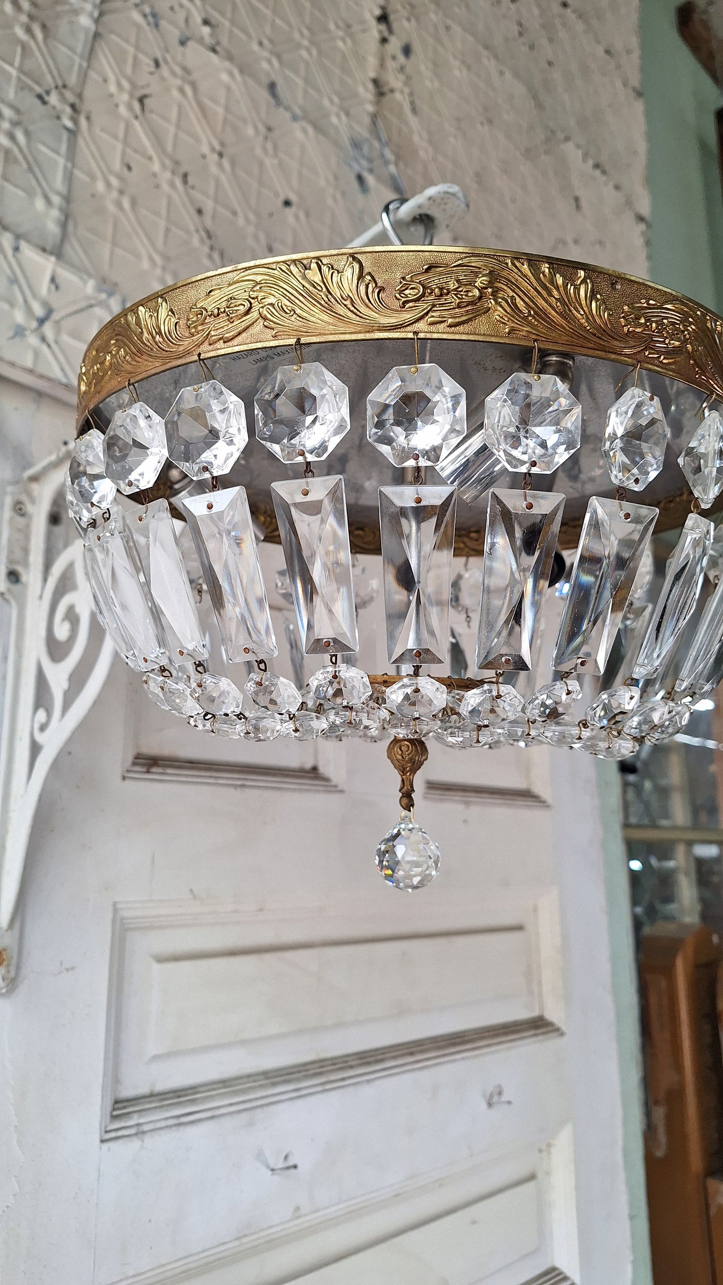 Vintage Crystal Basket Style Light, Flush Mount Crystal Drape Chandelier