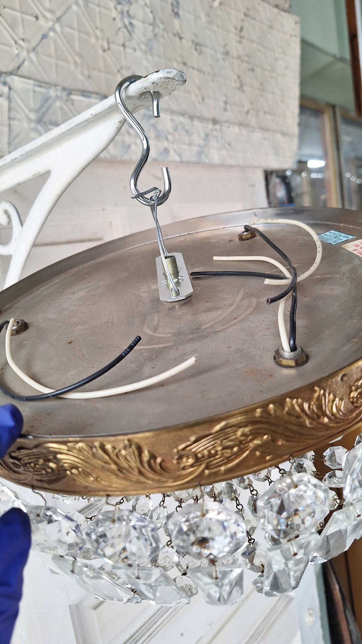 Vintage Crystal Basket Style Light, Flush Mount Crystal Drape Chandelier
