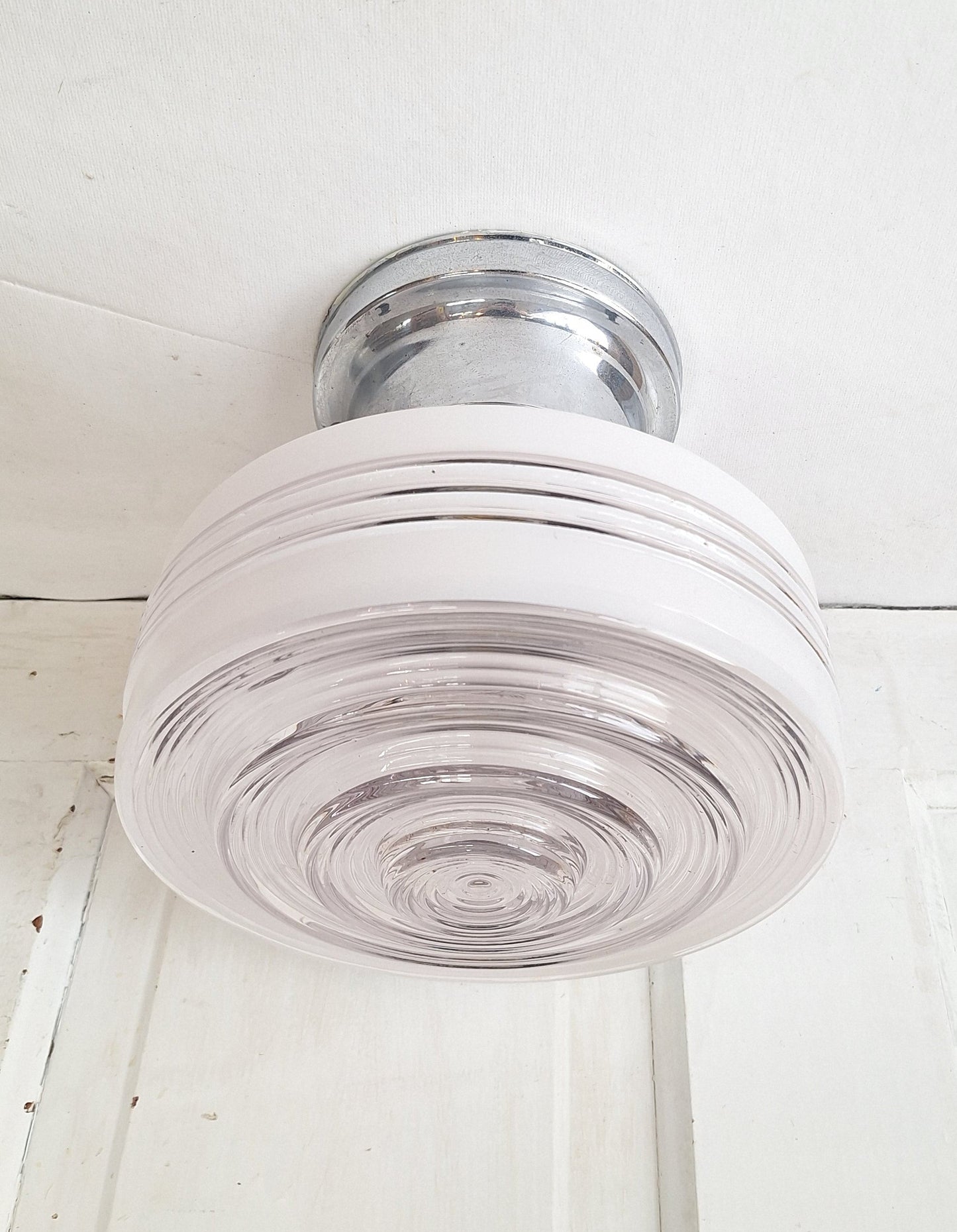 Two Tone Vintage Flush Mount Light, Vintage White and Clear Ceiling Light