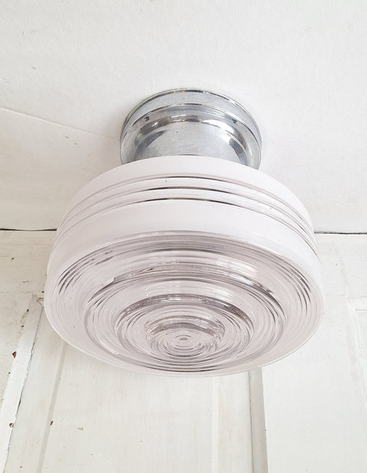 Two Tone Vintage Flush Mount Light, Vintage White and Clear Ceiling Light