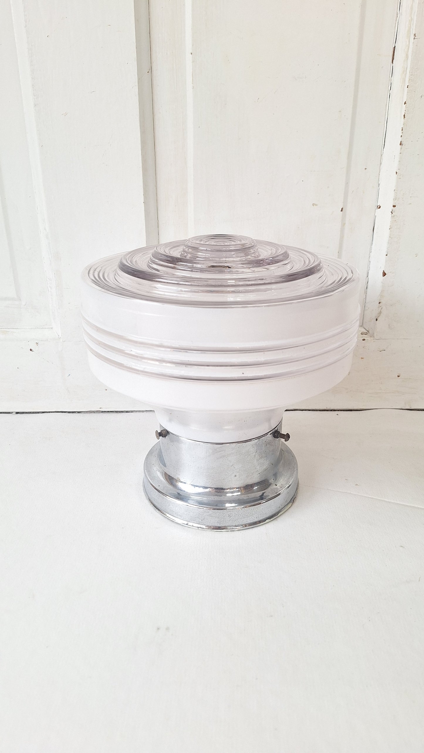Two Tone Vintage Flush Mount Light, Vintage White and Clear Ceiling Light