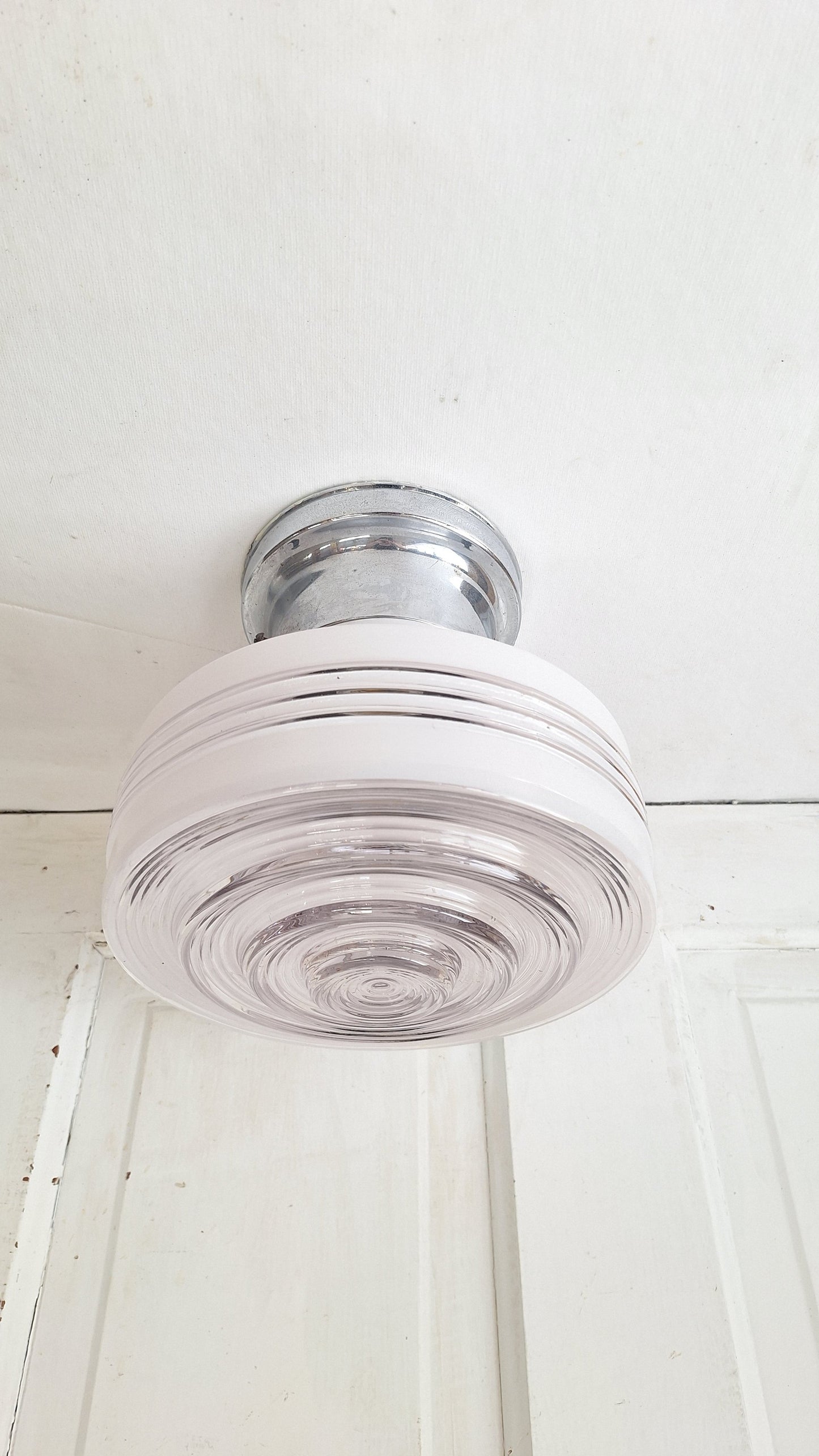 Two Tone Vintage Flush Mount Light, Vintage White and Clear Ceiling Light