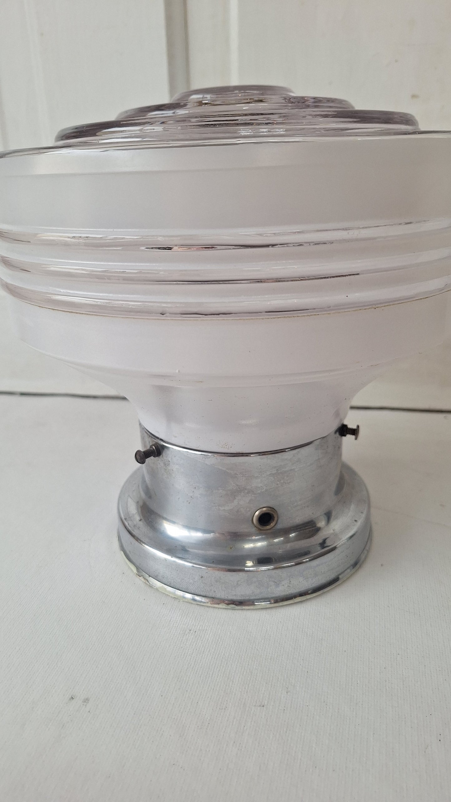Two Tone Vintage Flush Mount Light, Vintage White and Clear Ceiling Light
