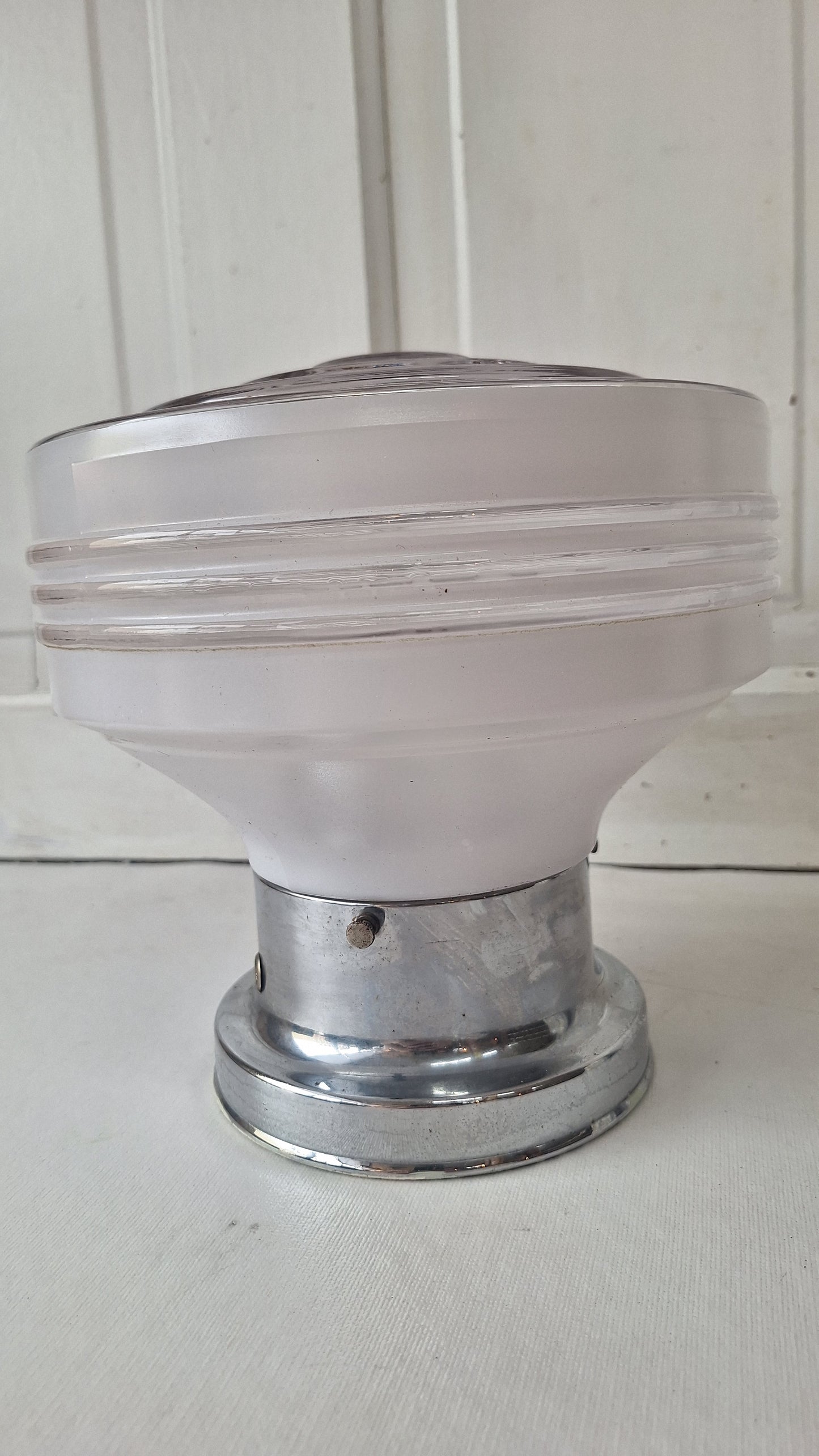 Two Tone Vintage Flush Mount Light, Vintage White and Clear Ceiling Light