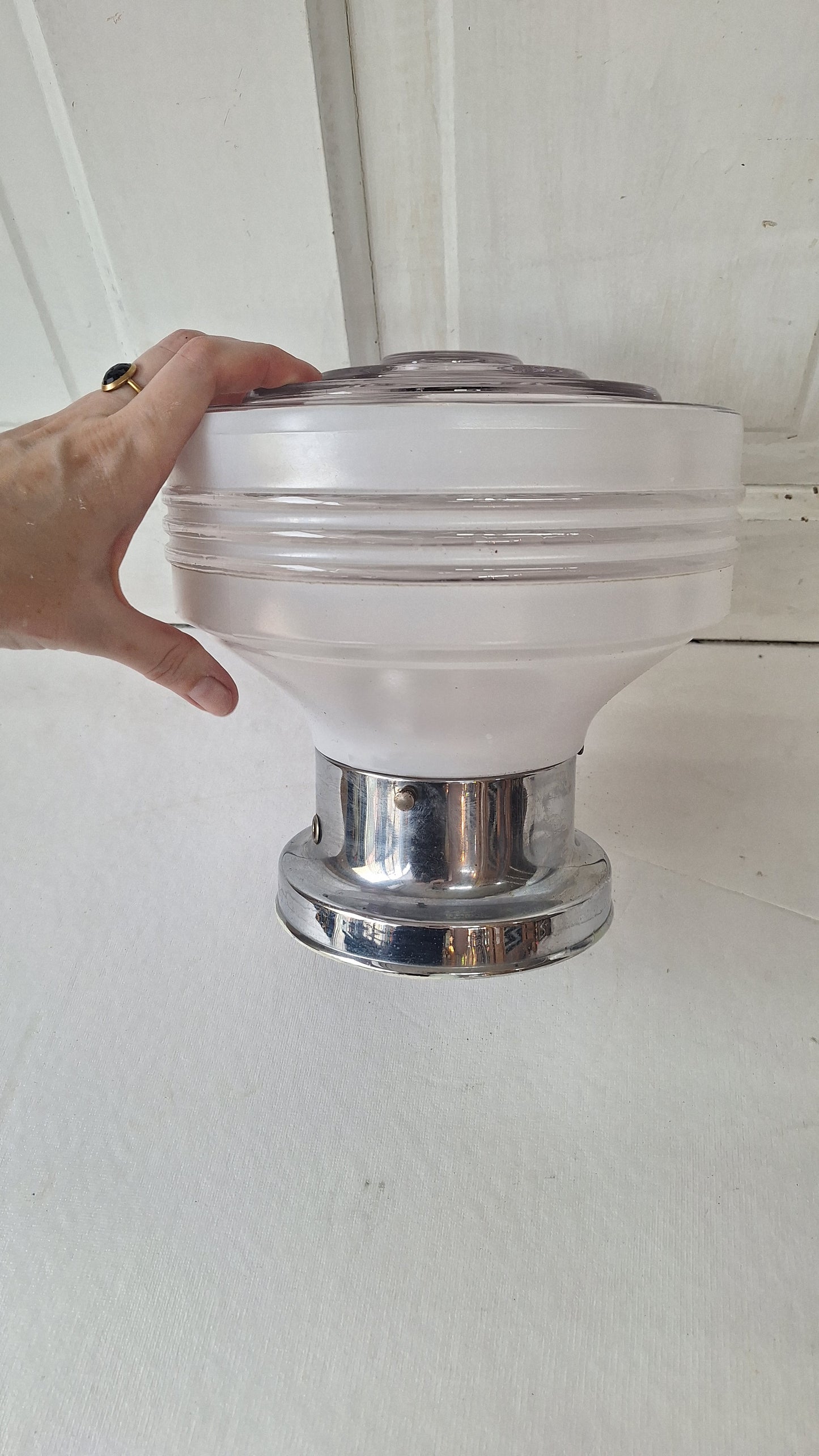 Two Tone Vintage Flush Mount Light, Vintage White and Clear Ceiling Light