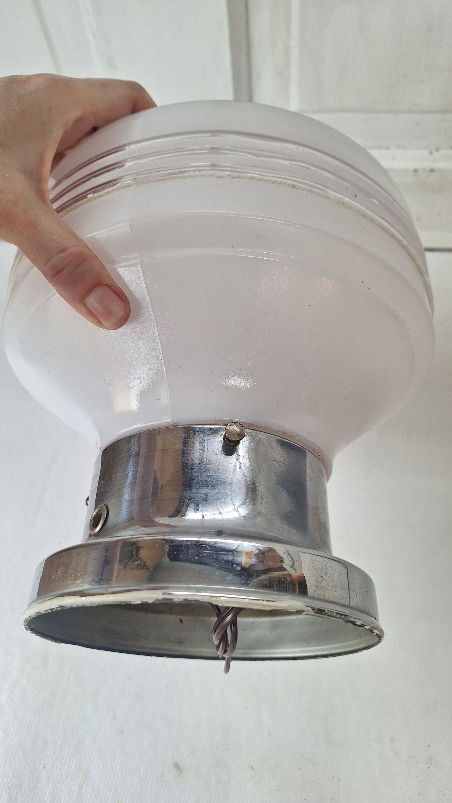 Two Tone Vintage Flush Mount Light, Vintage White and Clear Ceiling Light