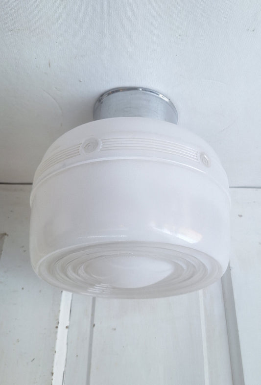 Vintage White and Clear Flush Mount Light, Two Tone Glass Ceiling Light