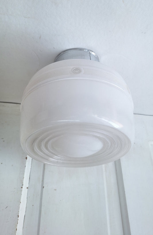 Vintage White and Clear Flush Mount Light, Two Tone Glass Ceiling Light