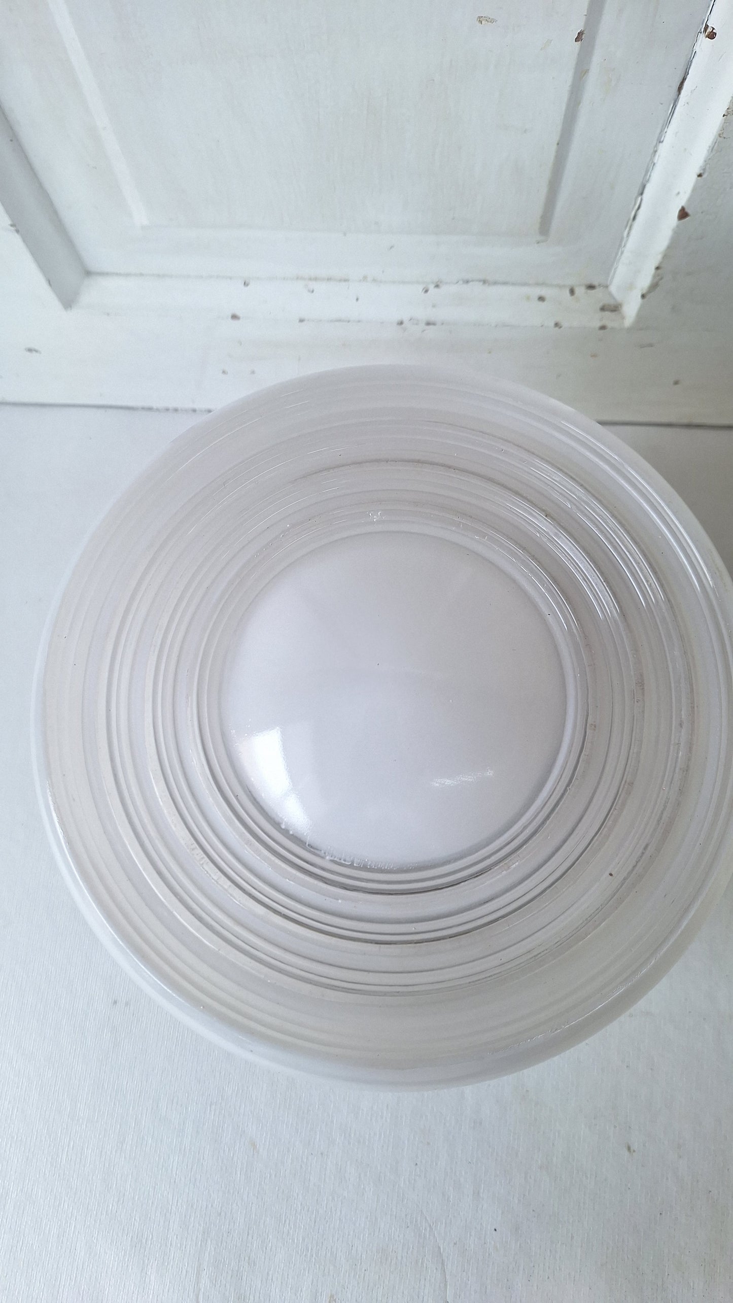 Vintage White and Clear Flush Mount Light, Two Tone Glass Ceiling Light