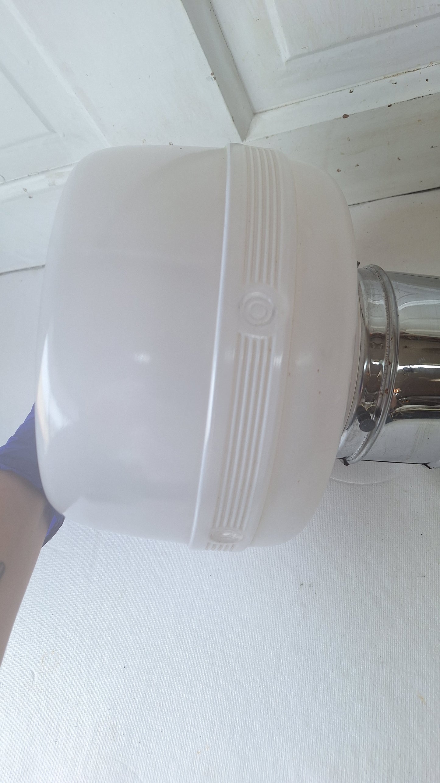 Vintage White and Clear Flush Mount Light, Two Tone Glass Ceiling Light