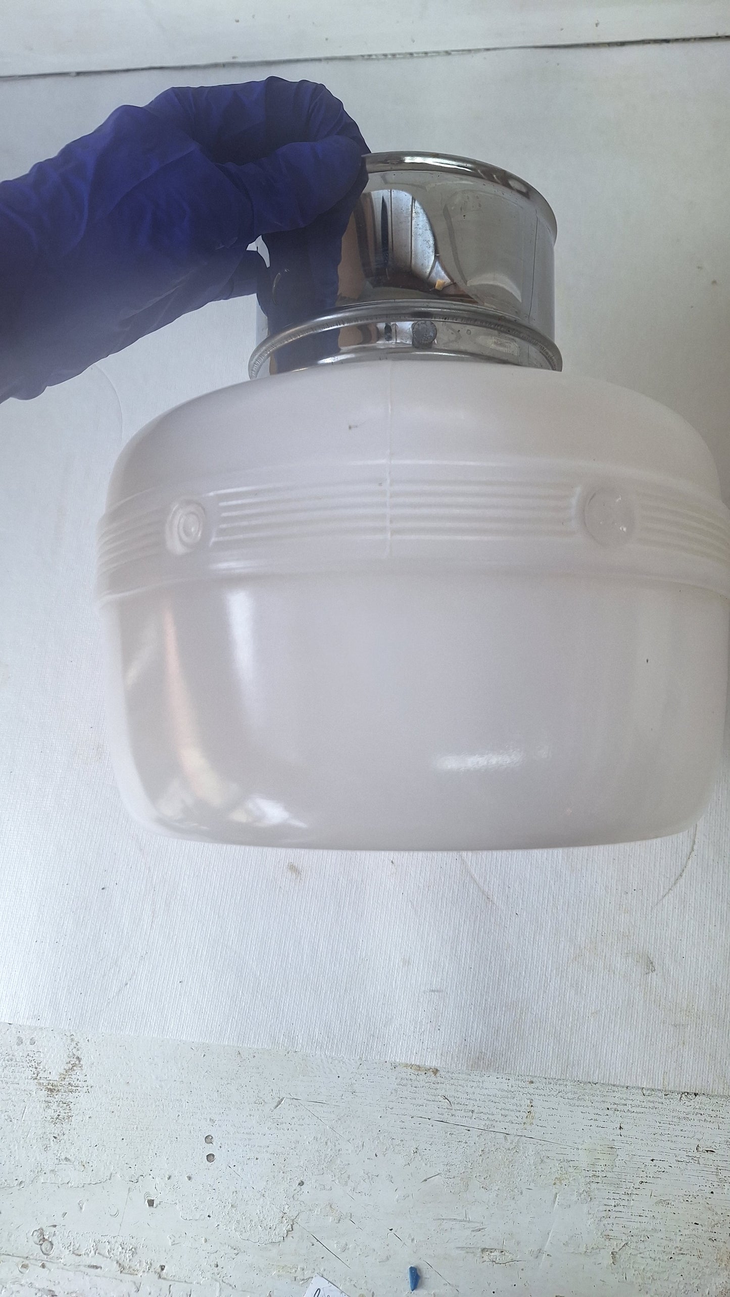 Vintage White and Clear Flush Mount Light, Two Tone Glass Ceiling Light