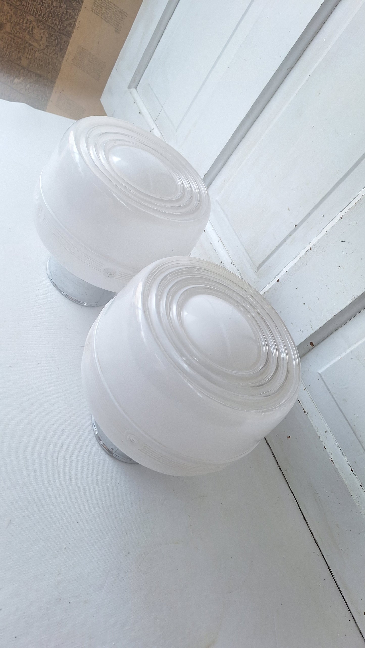 Vintage White and Clear Flush Mount Light, Two Tone Glass Ceiling Light