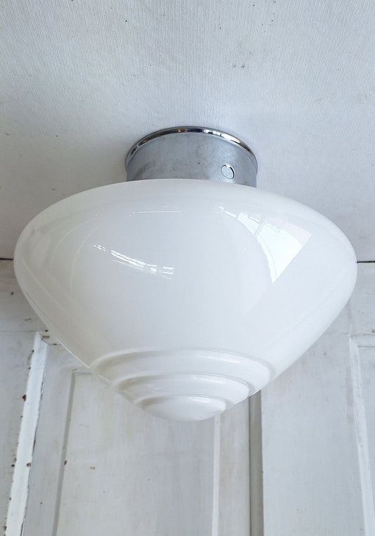 Small Vintage Two Tone Flush Mount Light, White Clear Glass Ceiling Light