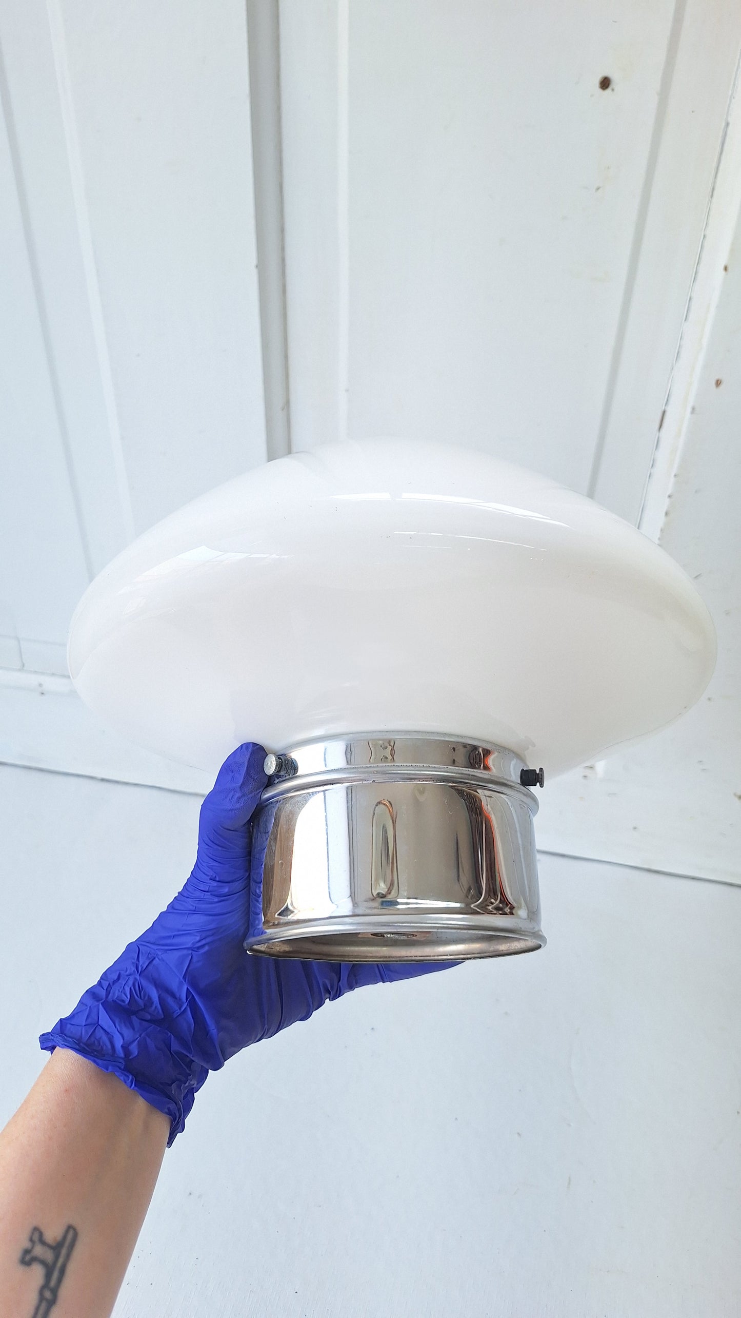 Small Vintage Two Tone Flush Mount Light, White Clear Glass Ceiling Light