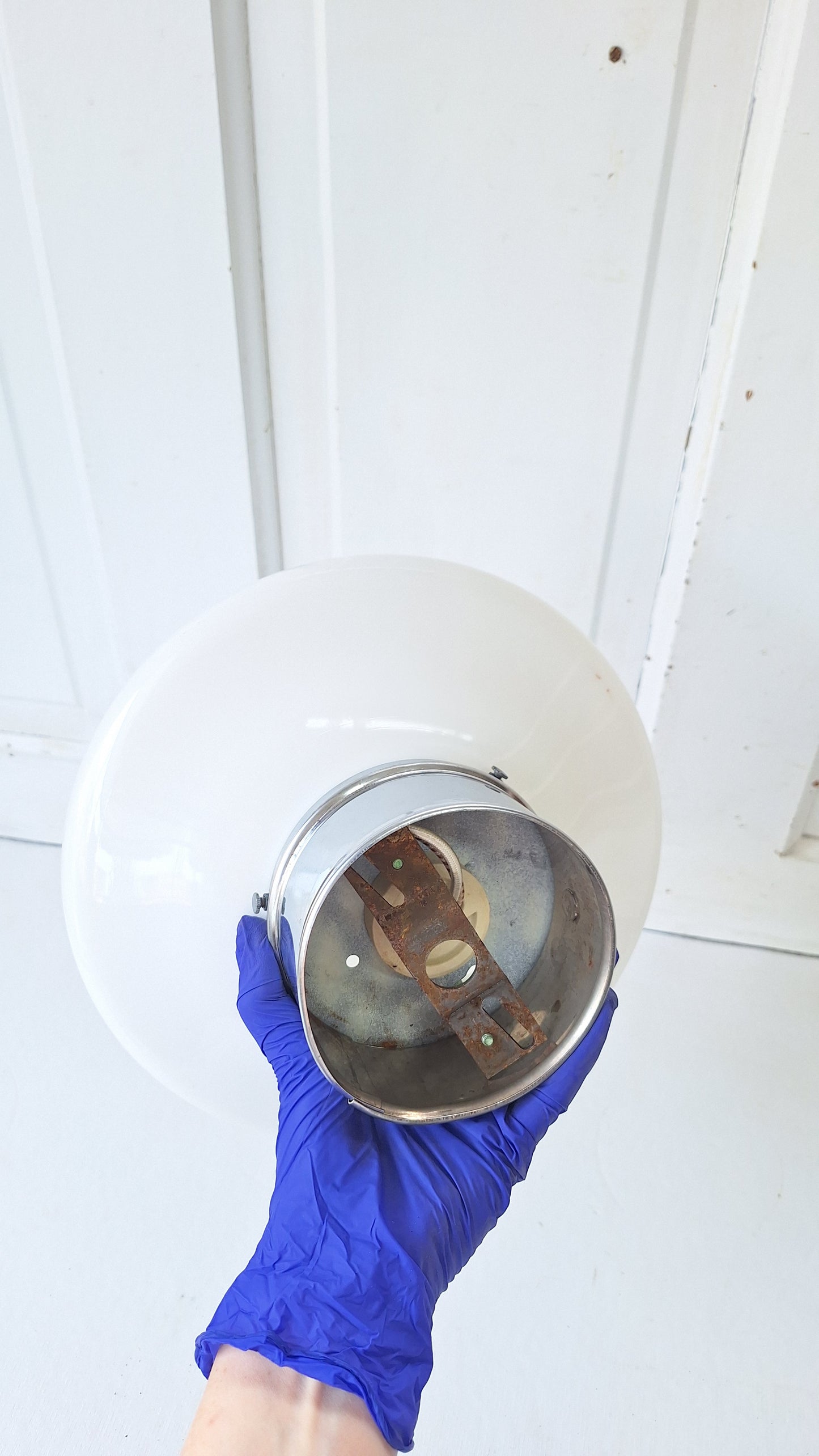 Small Vintage Two Tone Flush Mount Light, White Clear Glass Ceiling Light