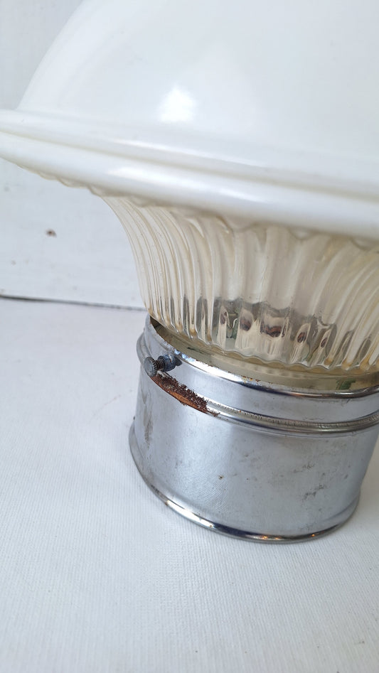 Small Vintage Two Tone Flush Mount Light, White Clear Glass Ceiling Light