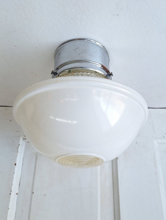 Small Vintage Two Tone Flush Mount Light, White Clear Glass Ceiling Light