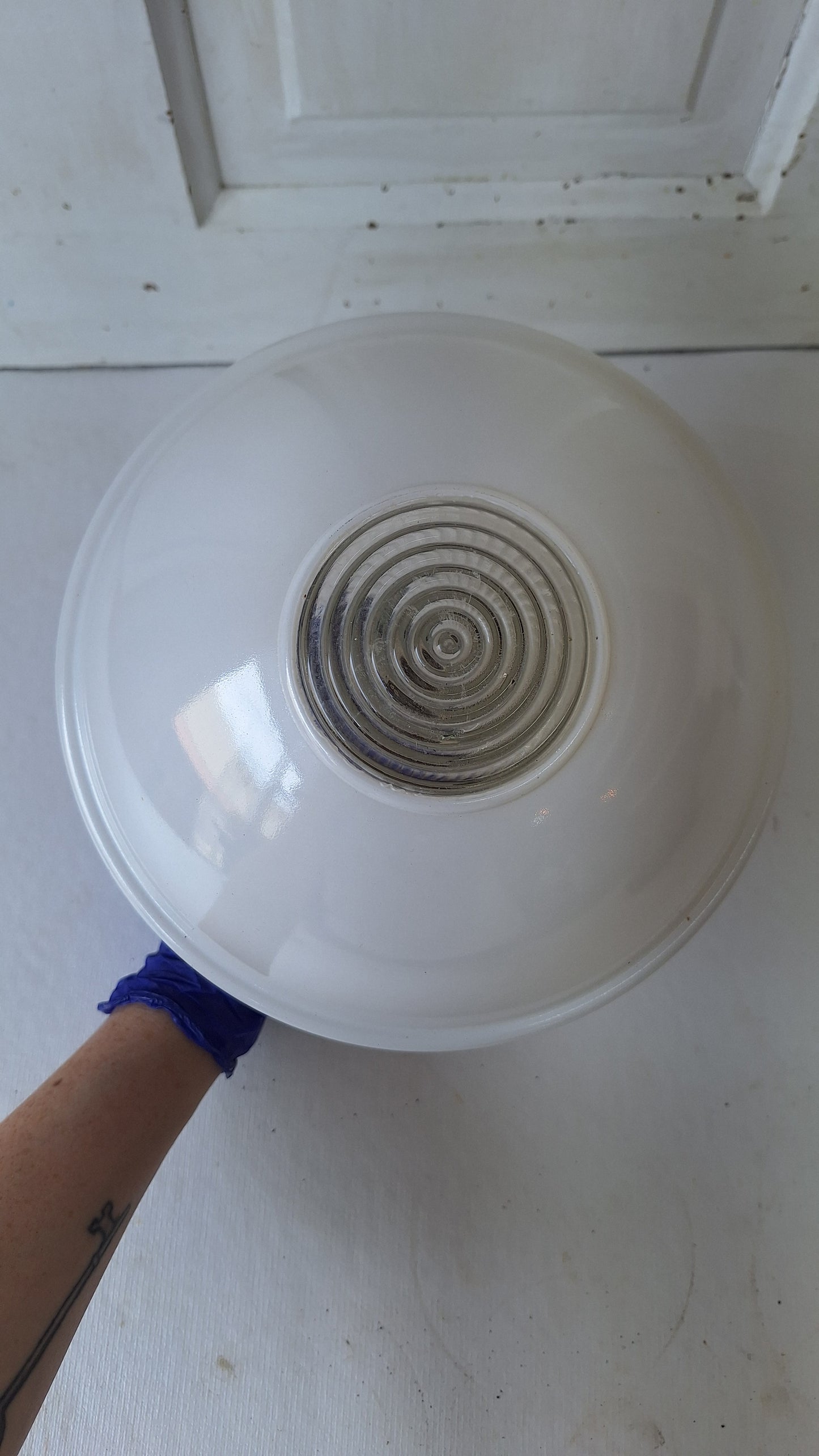 Small Vintage Two Tone Flush Mount Light, White Clear Glass Ceiling Light