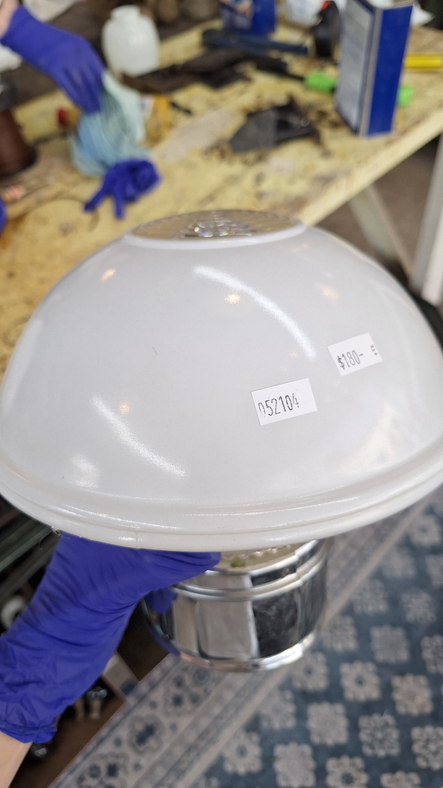 Small Vintage Two Tone Flush Mount Light, White Clear Glass Ceiling Light
