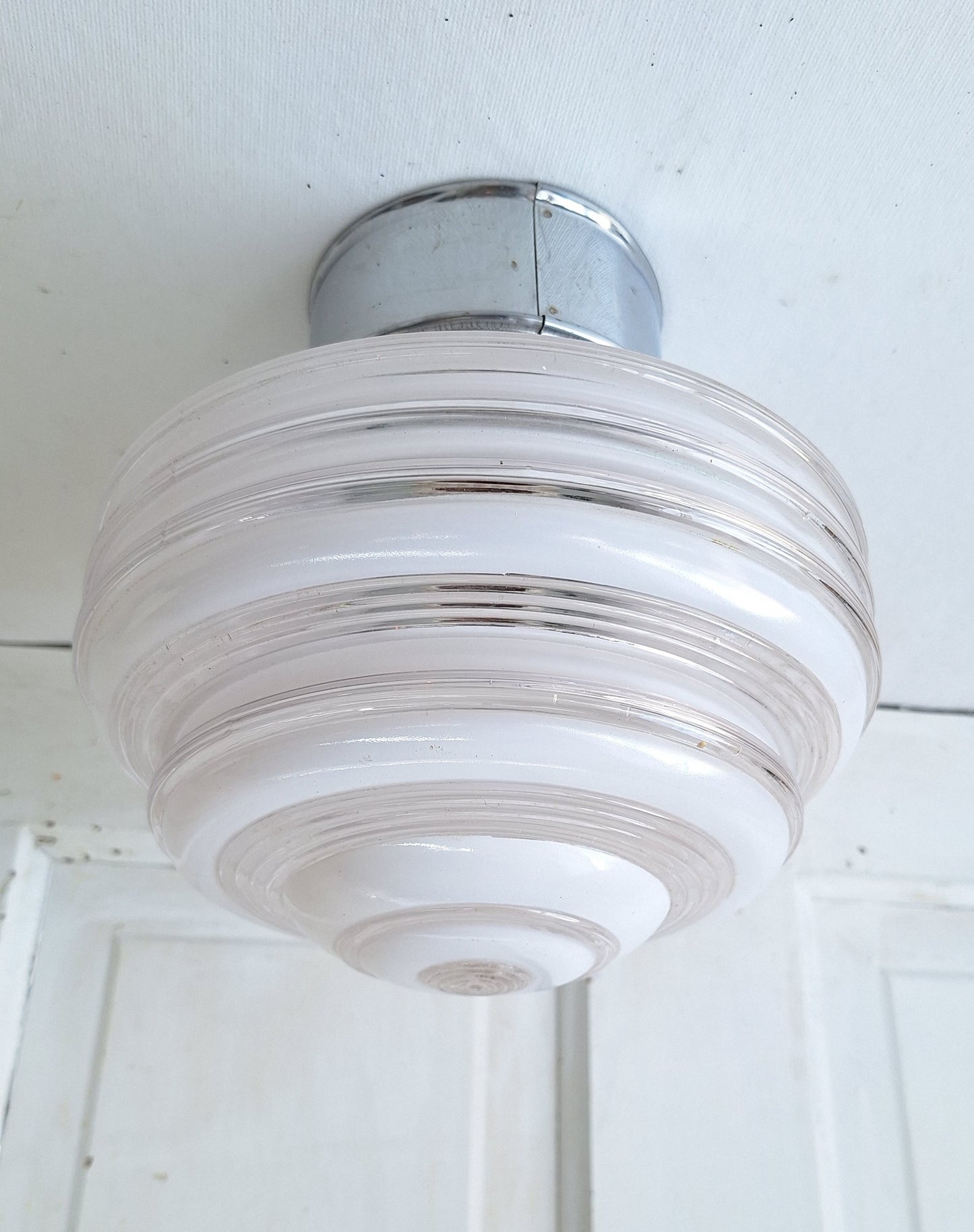 Beehive Two Tone Flush Mount Light, White Clear Glass Ceiling Light