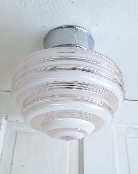 Beehive Two Tone Flush Mount Light, White Clear Glass Ceiling Light