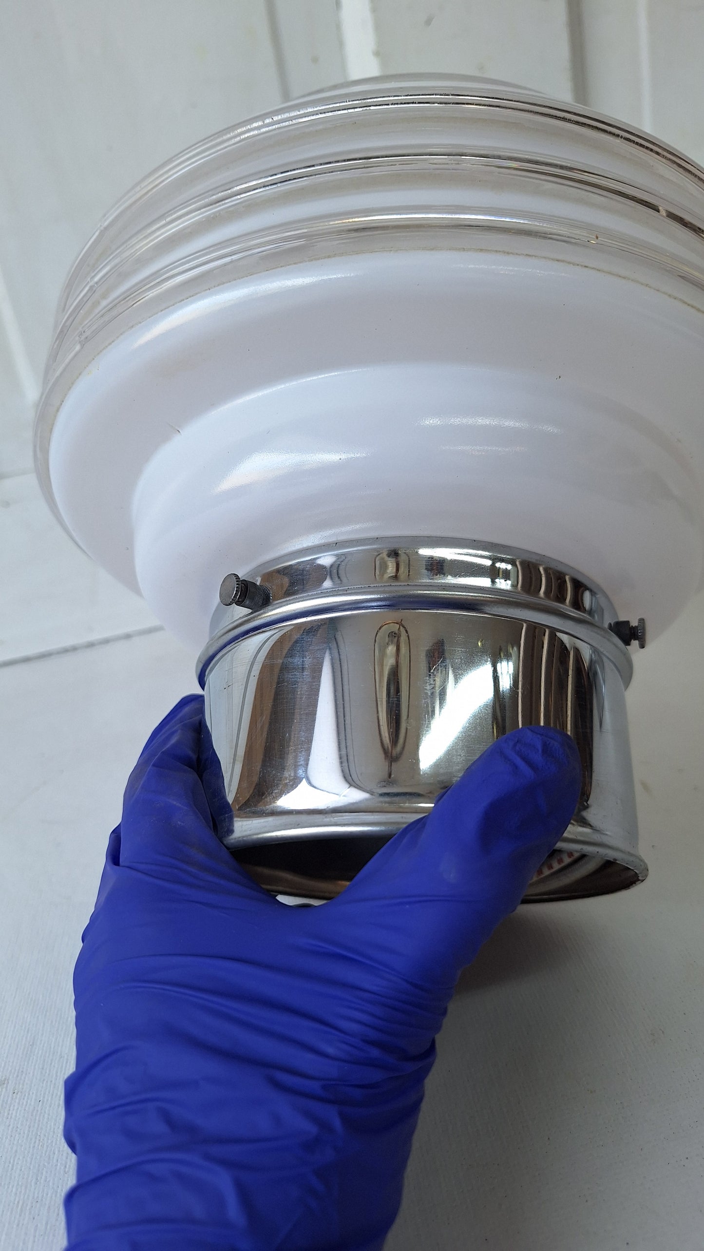 Beehive Two Tone Flush Mount Light, White Clear Glass Ceiling Light