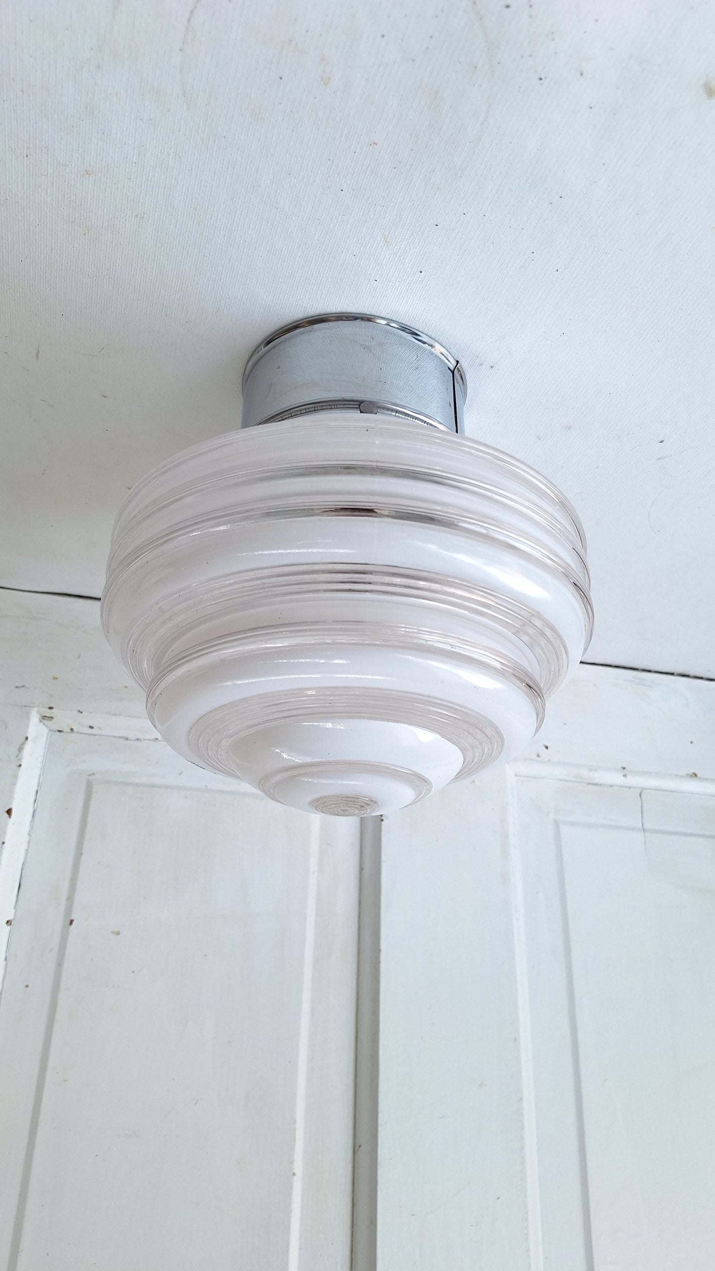 Beehive Two Tone Flush Mount Light, White Clear Glass Ceiling Light
