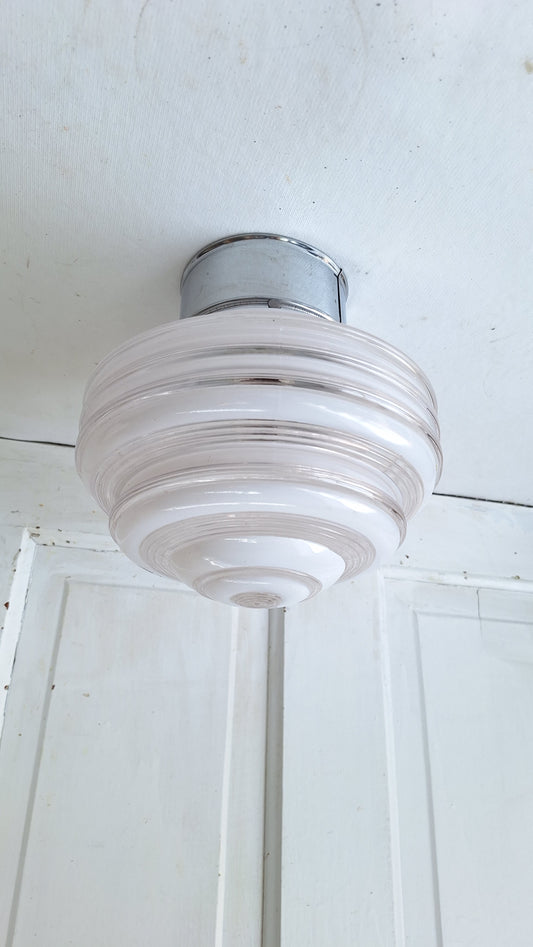 Beehive Two Tone Flush Mount Light, White Clear Glass Ceiling Light