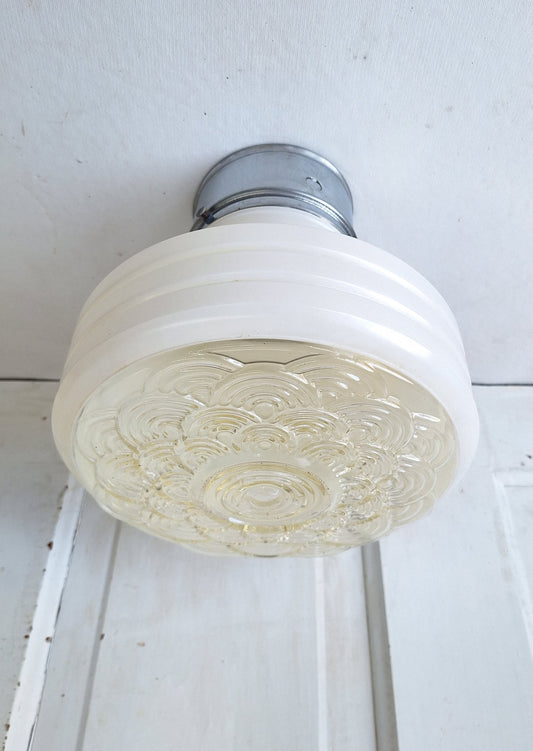 Scalloped Design Clear and White Glass Vintage Ceiling Light