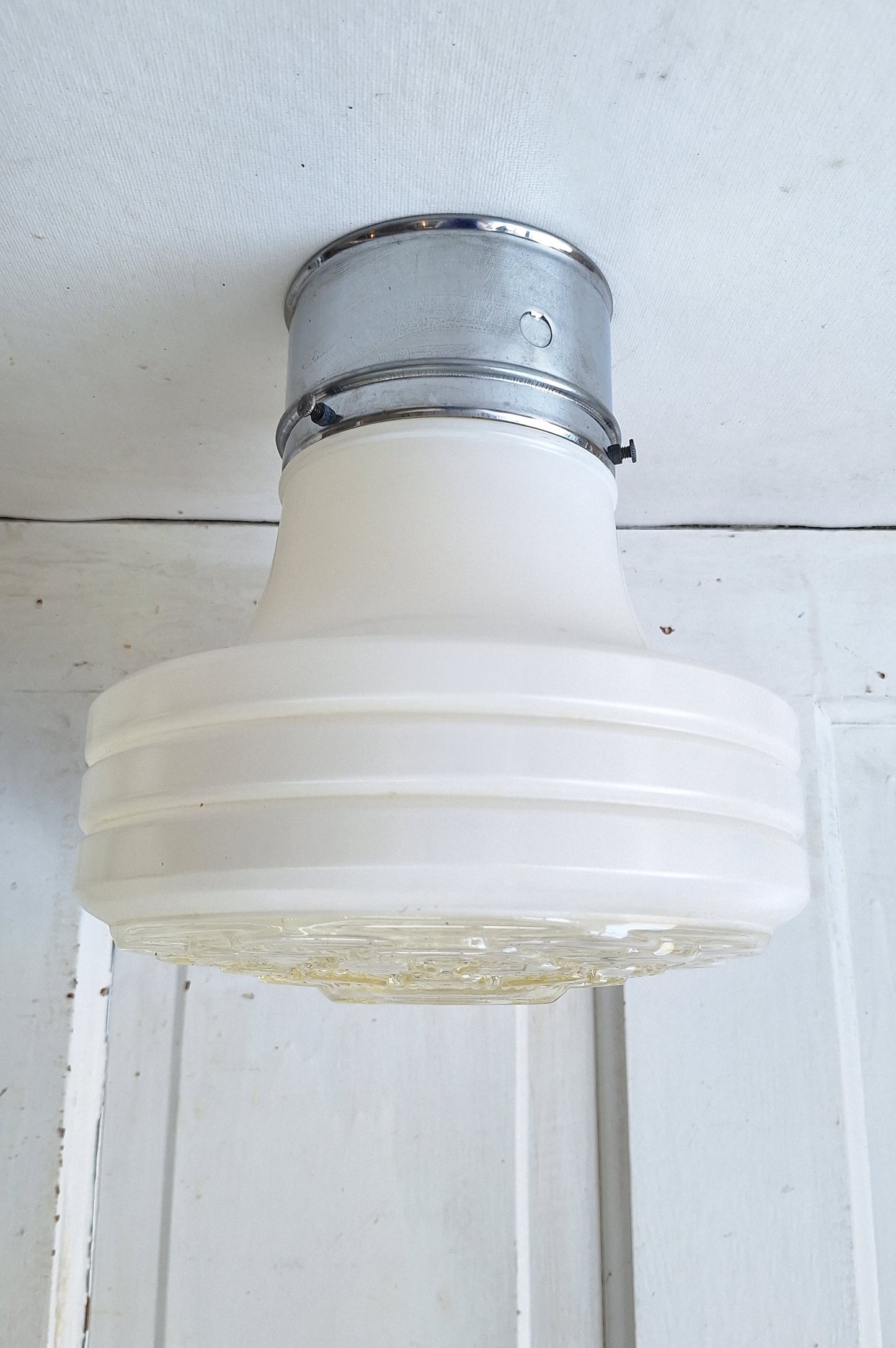 Scalloped Design Clear and White Glass Vintage Ceiling Light
