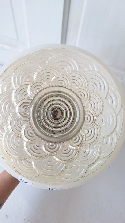 Scalloped Design Clear and White Glass Vintage Ceiling Light