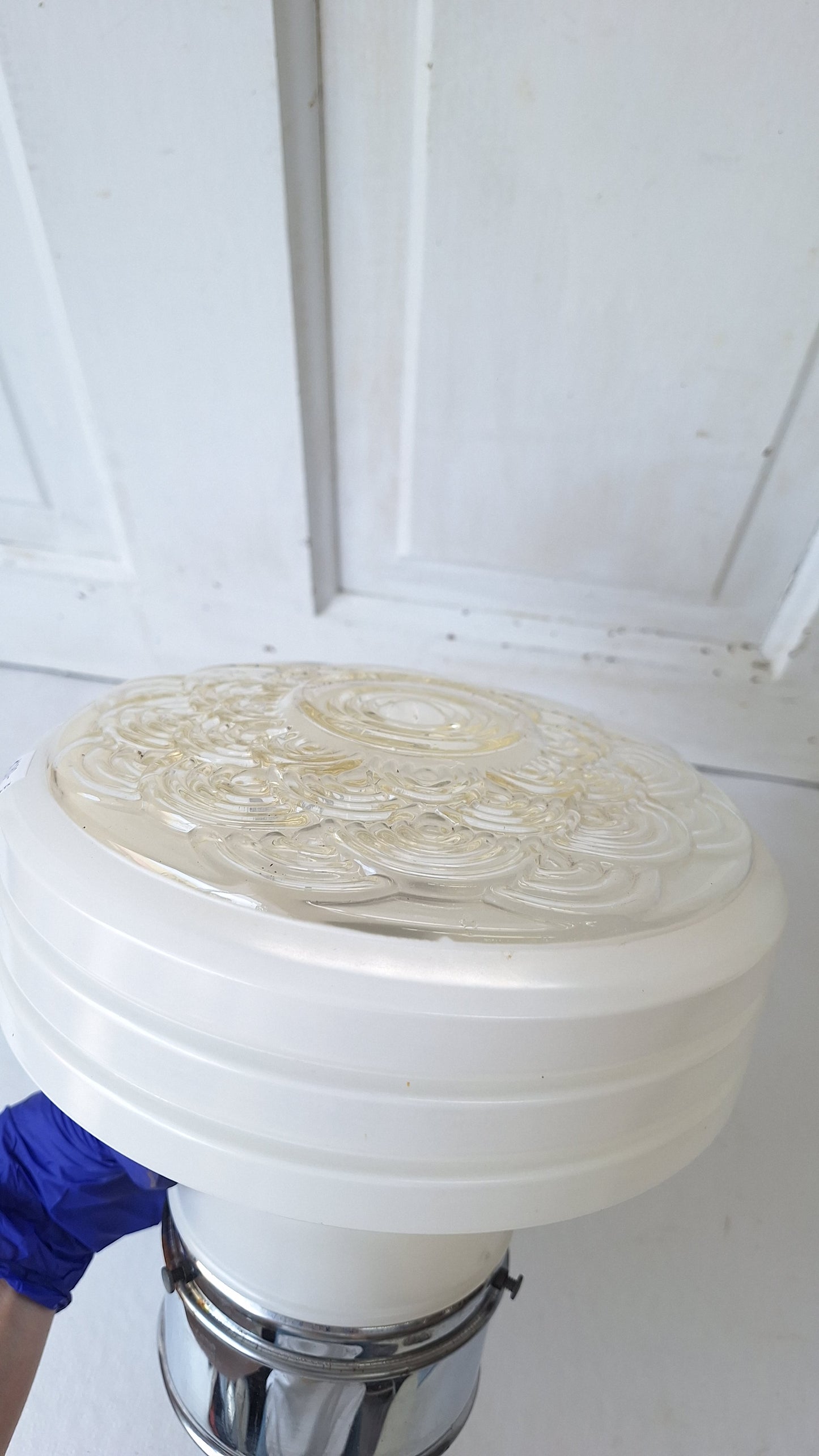 Scalloped Design Clear and White Glass Vintage Ceiling Light
