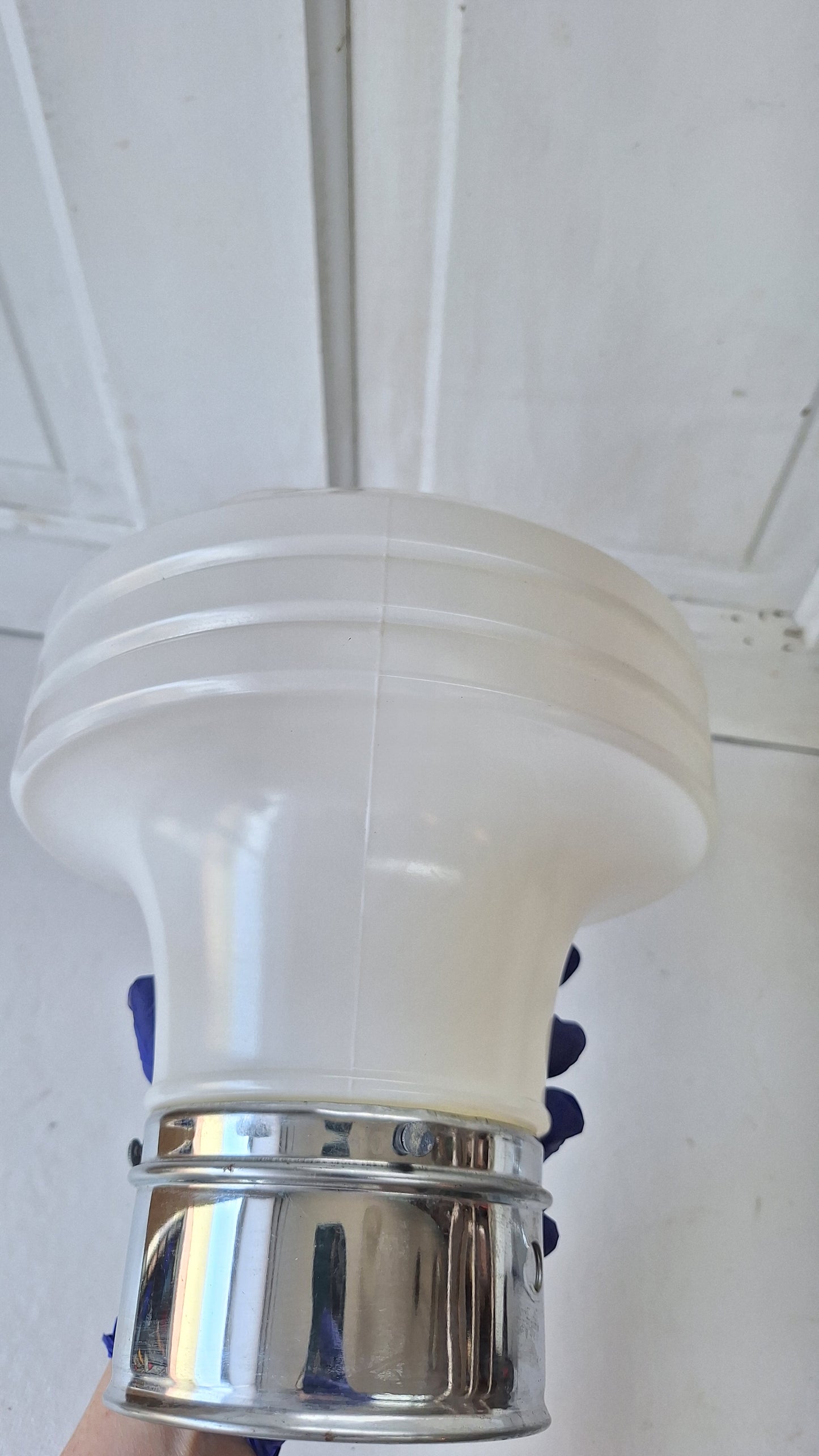 Scalloped Design Clear and White Glass Vintage Ceiling Light