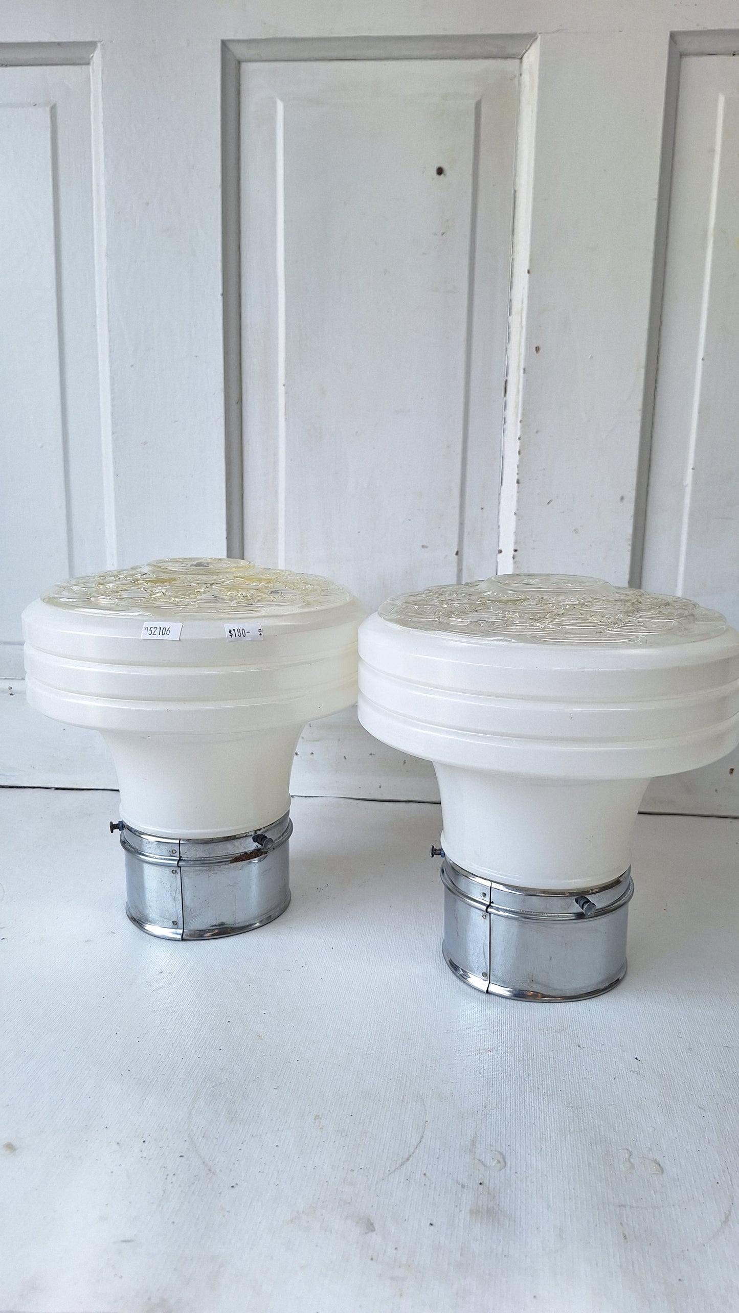 Scalloped Design Clear and White Glass Vintage Ceiling Light